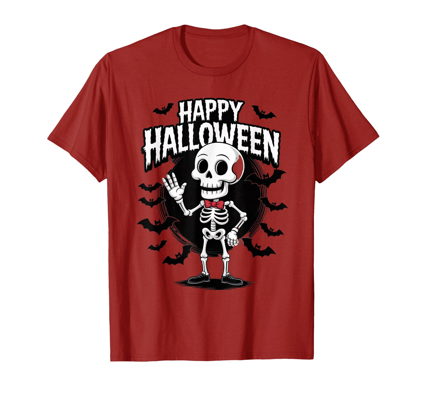 Happy Halloween Outfit – Cute Skeleton with Red Bow Tie T-Shirt