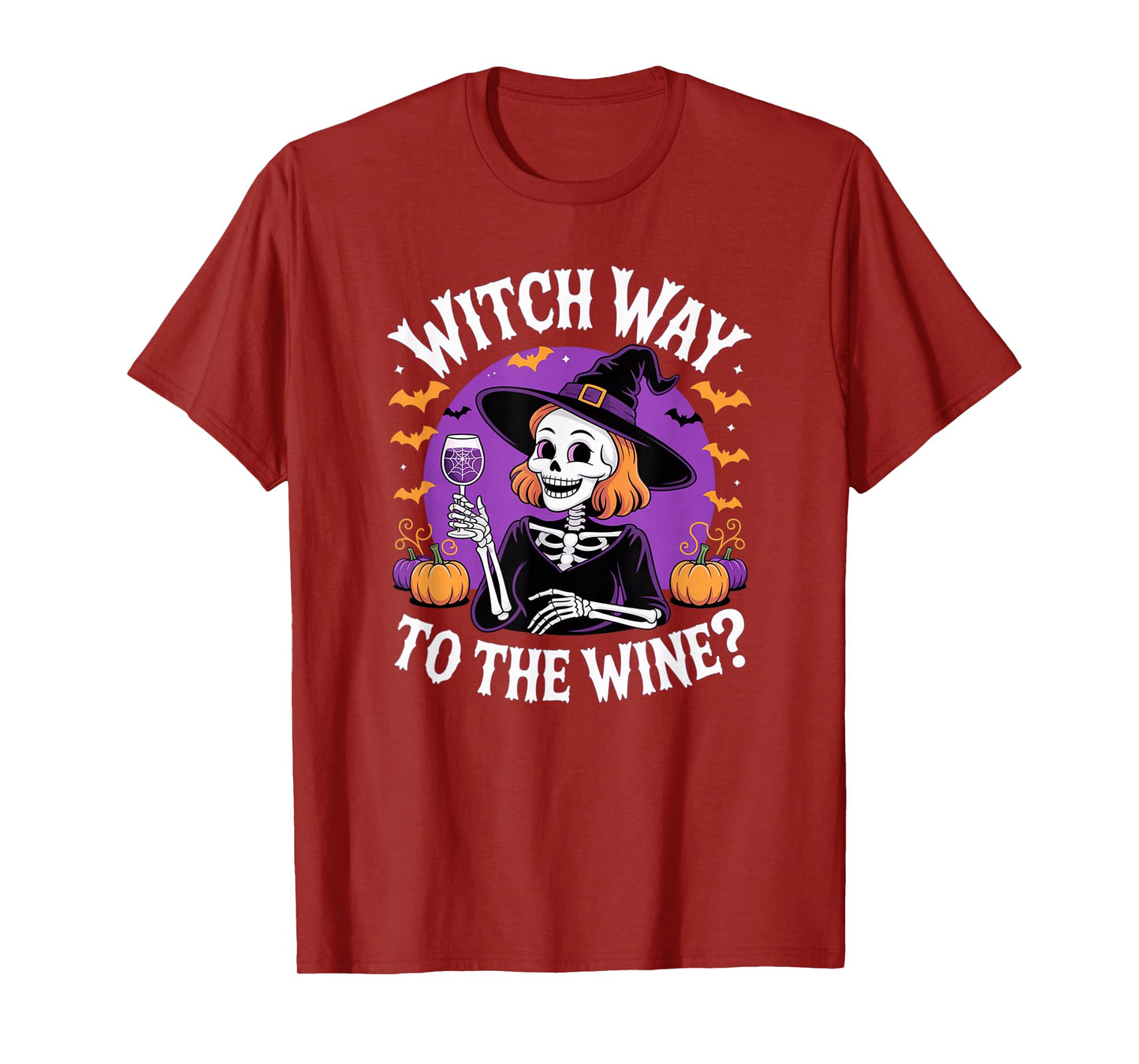 Witch Way to The Wine, Funny Tired Skeleton mom Halloween T-Shirt