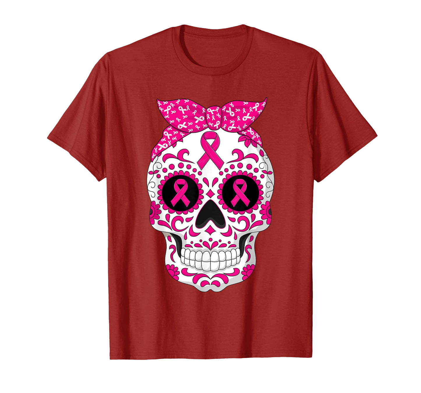 Skeleton Skull Pink Ribbon Breast Cancer Awareness T-Shirt