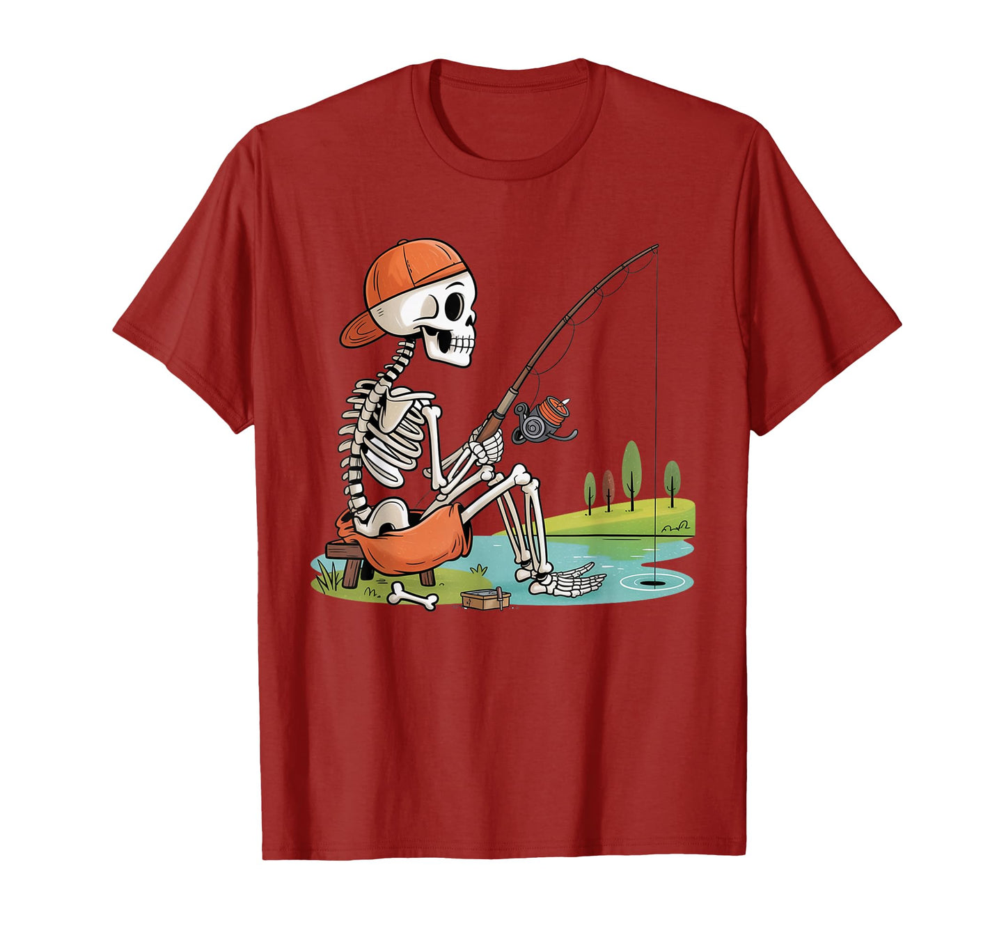 Skeleton Fishing Halloween Costume Funny Fishing Boys Kids T-Shirt