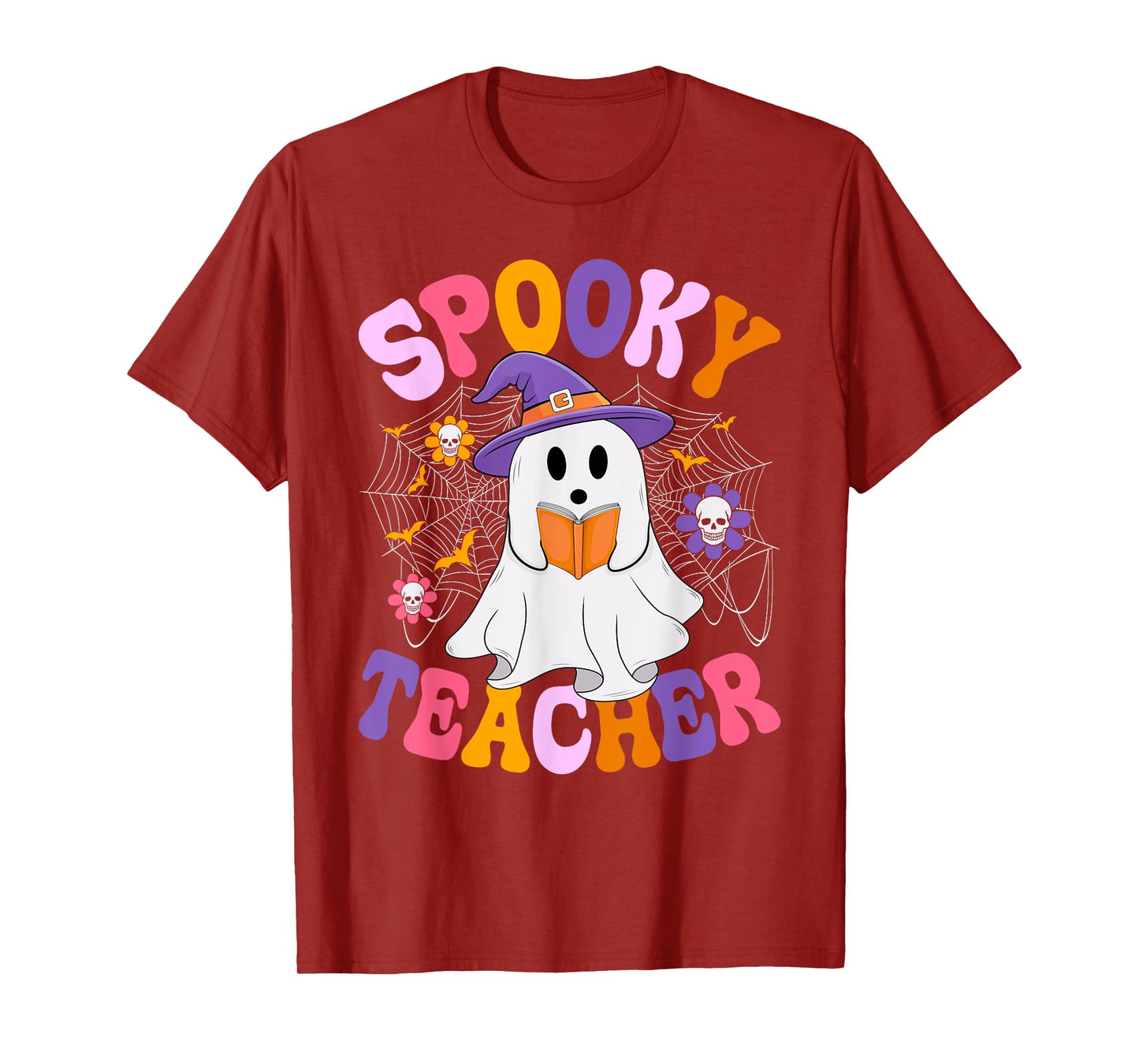Spooky Teacher Ghost Groovy Halloween Costume Funny Teacher T-Shirt