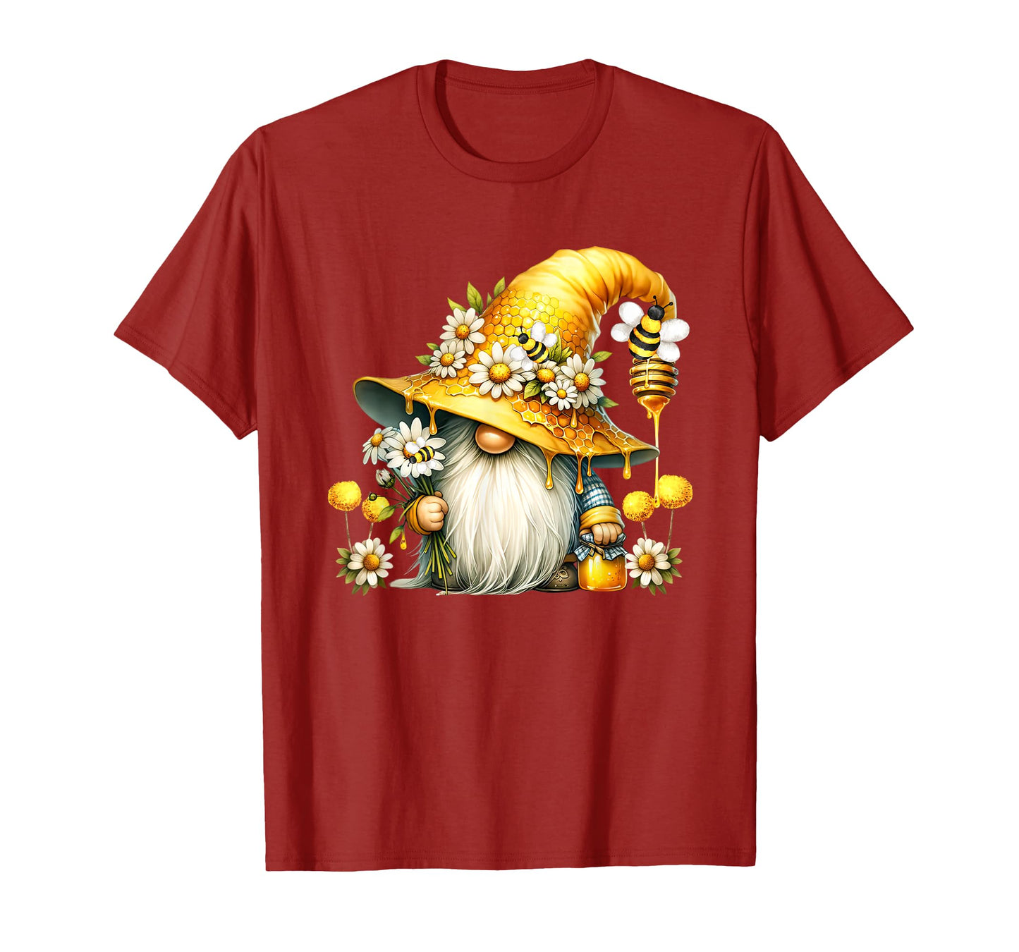 Bee Gnome Graphic For Women Daisy Flowers Funny Hippie Gnome T-Shirt
