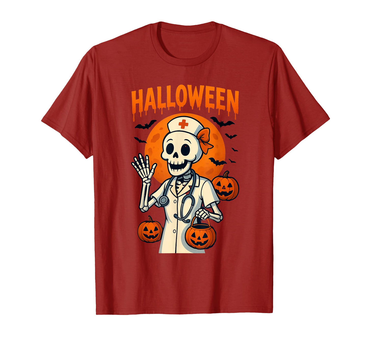 Halloween Nurse Skeleton with Pumpkins – Spooky Medical Cost T-Shirt