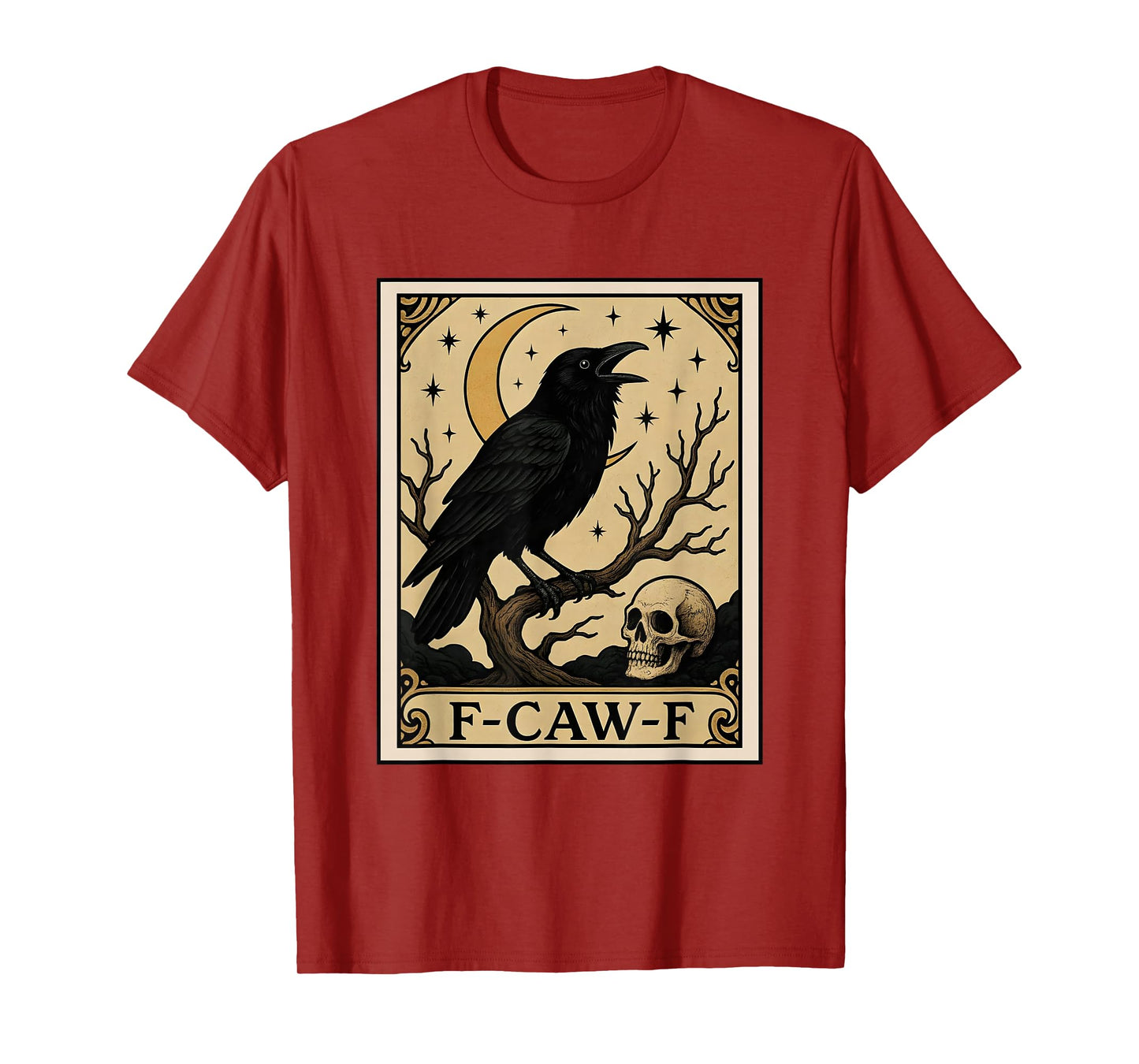 Funny F-Caw-F Black Crow Tarot Card Moon Gothic Adult Humor T-Shirt