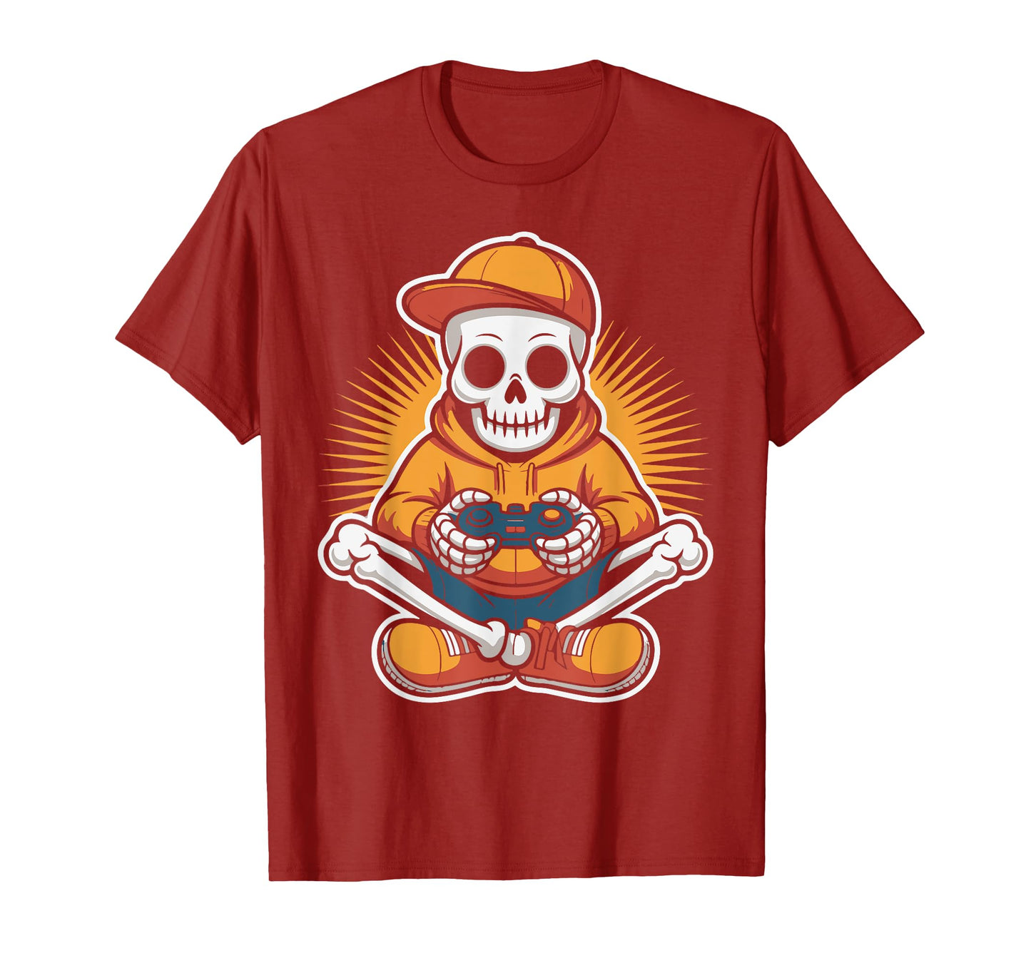 Retro Skeleton Gamer Funny Video Gaming Style Halloween Fun T-Shirt
