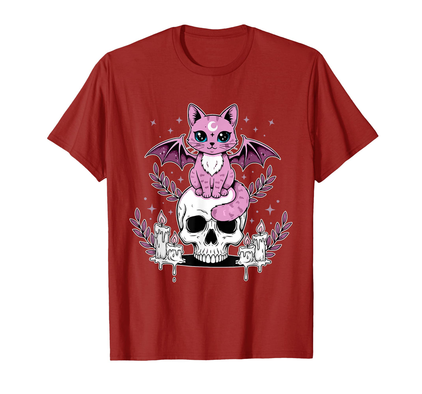 Kawaii Pastel Skull Creepy Cat Bat Skeleton Halloween T-Shirt