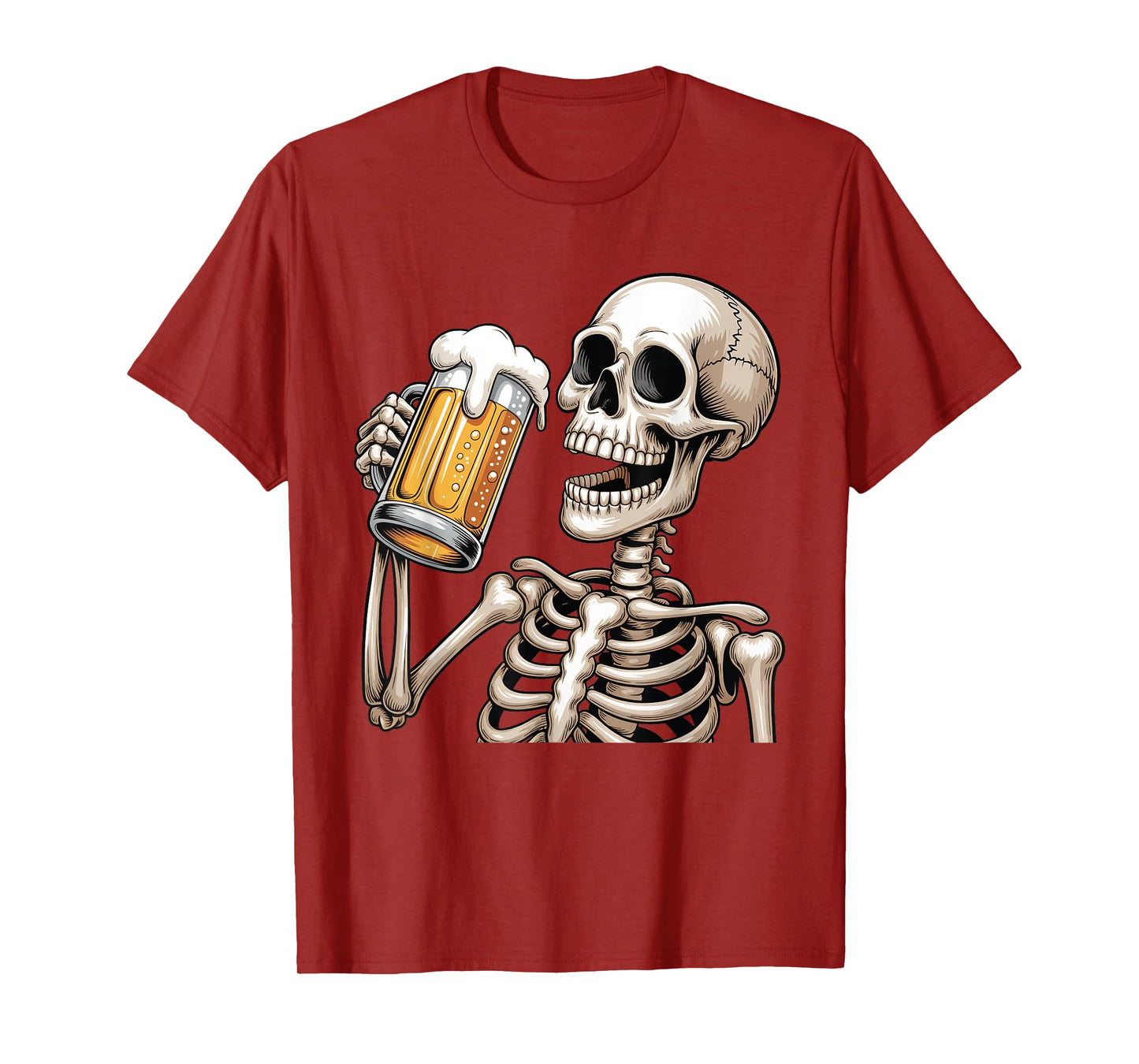 Skeleton Drinking Beer Halloween Spooky Season Mens Womens T-Shirt