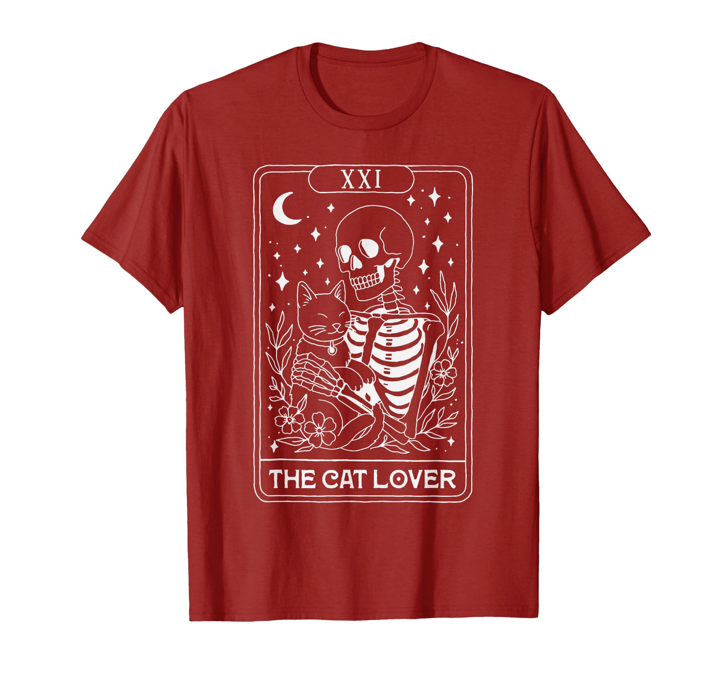 Tarot Skeleton Hugging Cat Gothic Witchy Halloween Cat Lover T-Shirt