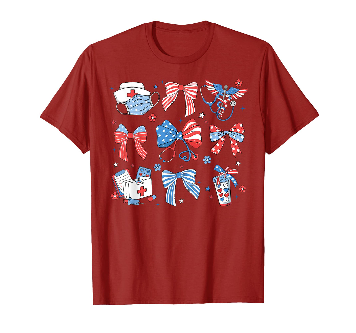4th July Nurse Coquette Bow ICU CRNA Surgical Medical Girly T-Shirt