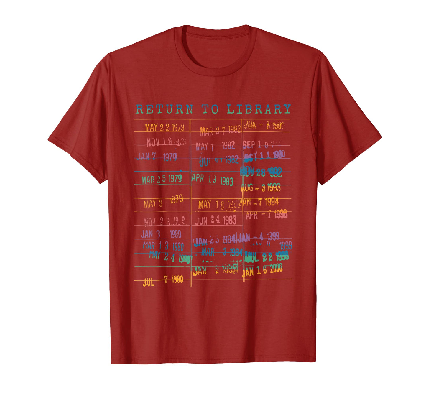 Library Card Vintage Book Due Date Bookish Rainbow Reading T-Shirt