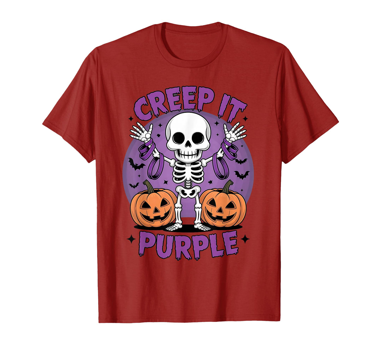Creep It Purple Skeleton Pumpkin Halloween Awareness T-Shirt
