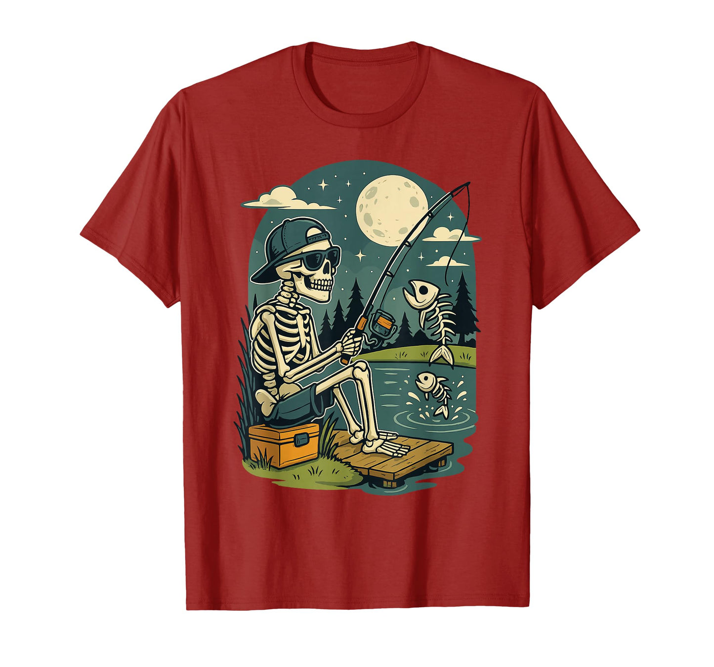 Skeleton Fishing Funny Halloween Costume Shirt T-Shirt