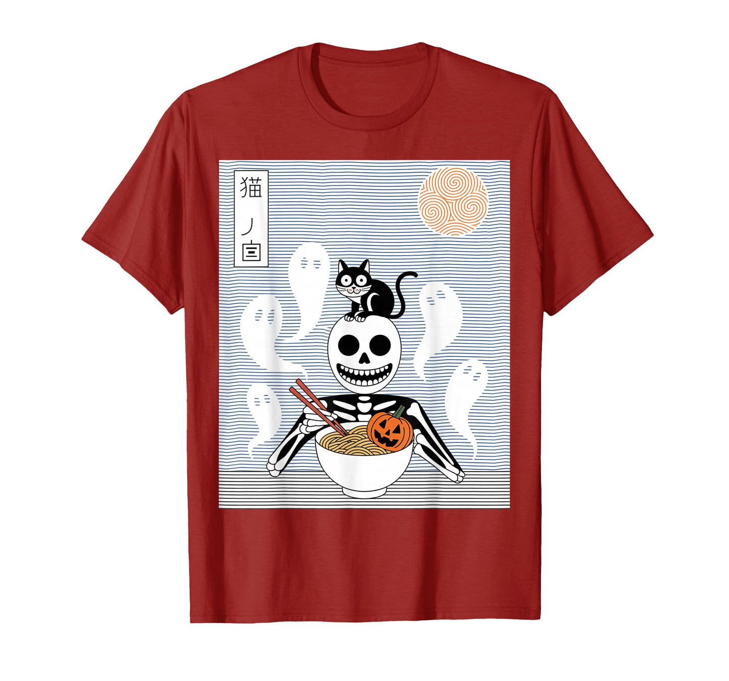 Ramen Cat Skeleton Halloween Japanese Noodles Funny Cute T-Shirt