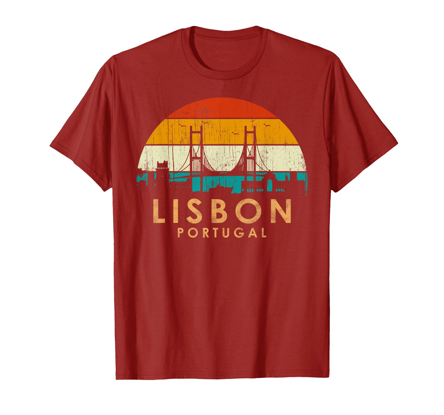 Vintage Retro Style Landscape Sunset Capital Lisbon Portugal T-Shirt