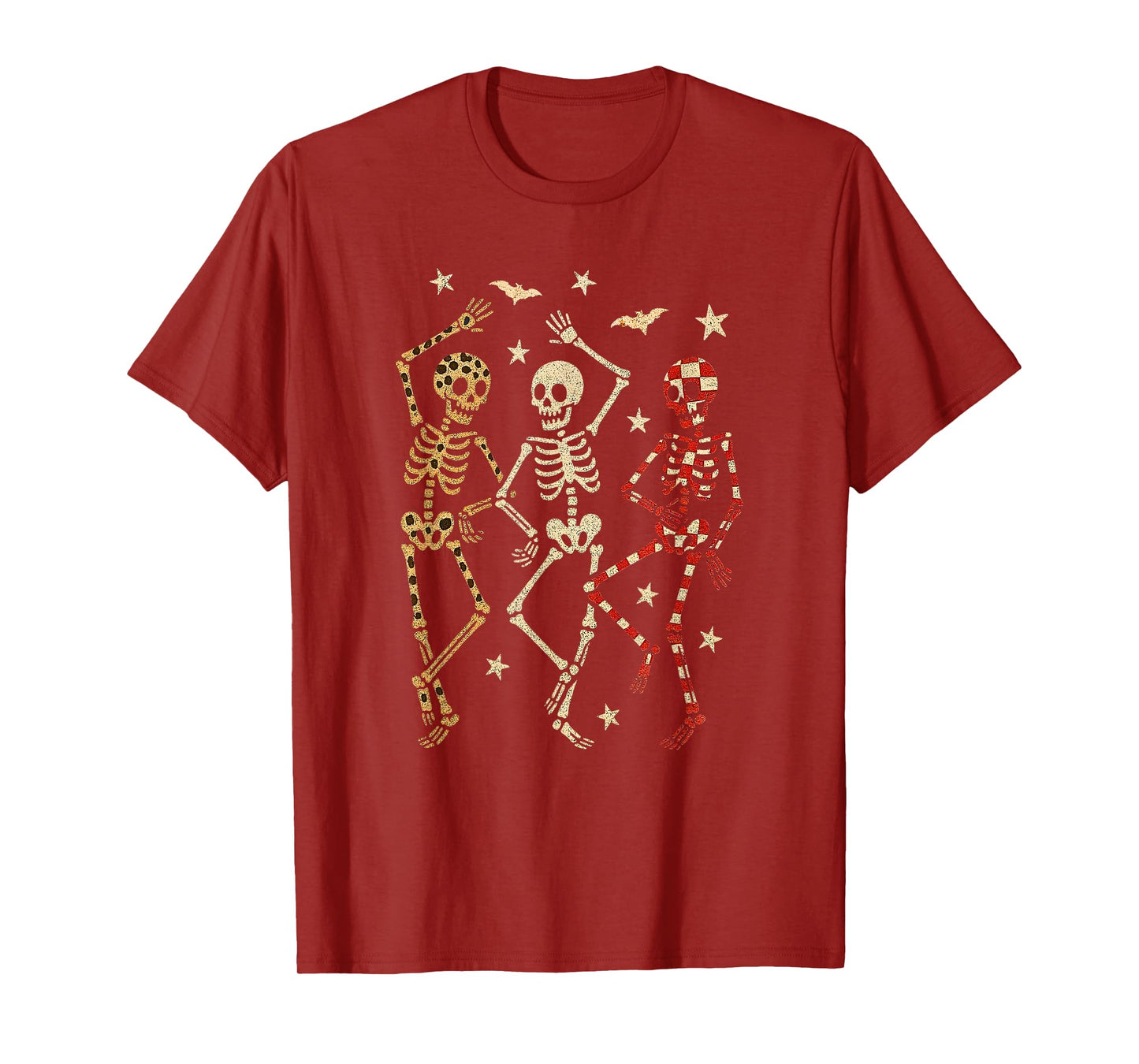Funny Skeletons Dancing Halloween, Leopard Checker Cherry T-Shirt