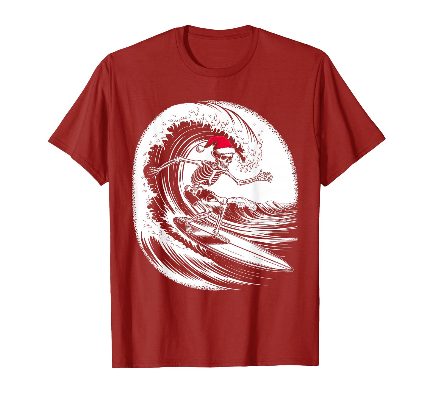 Xmas Skeleton Surfer Vintage Big Wave Surfing Fun Christmas T-Shirt