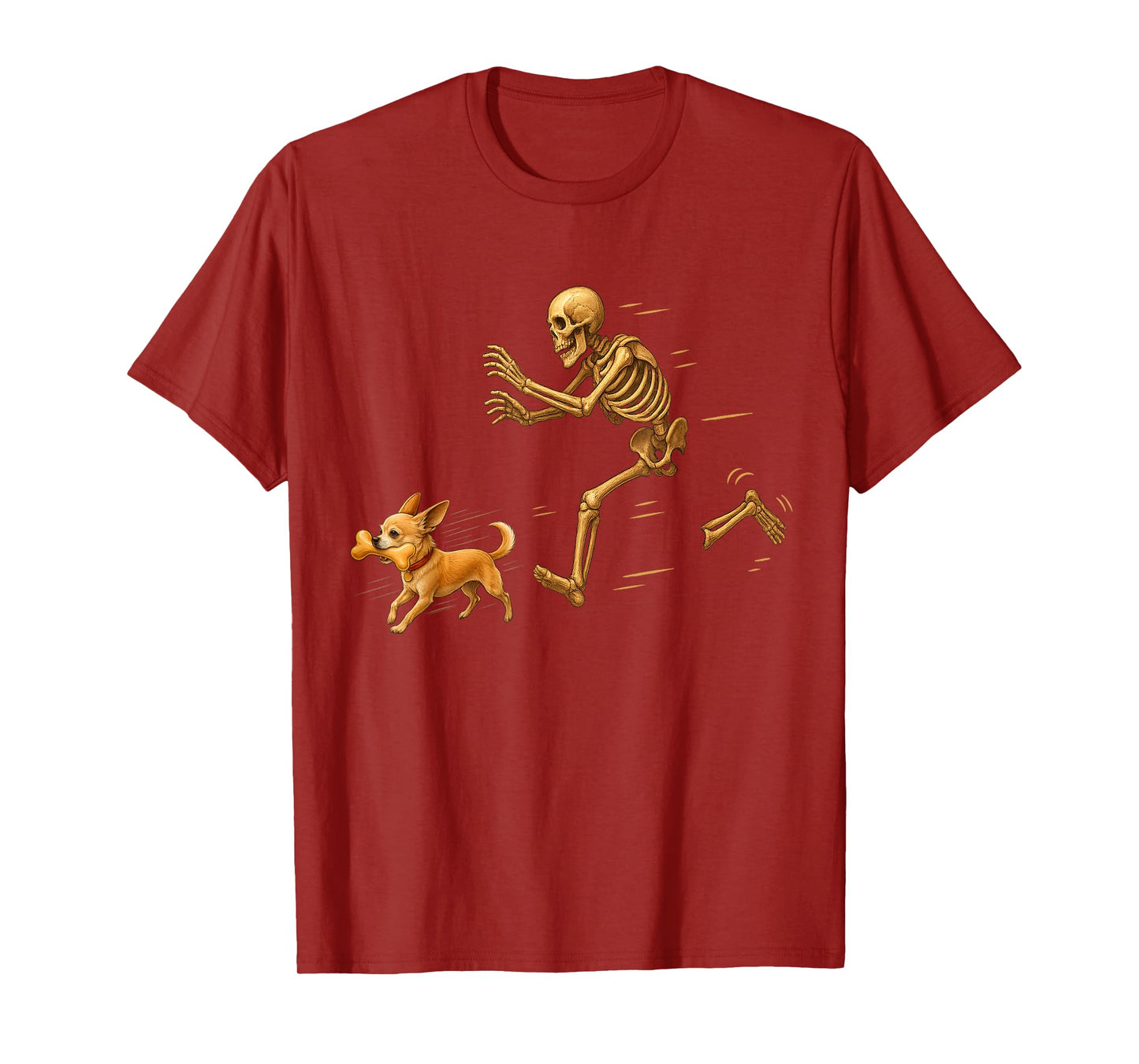 Funny Chihuahua Halloween Steal Bone Skeleton Chase Spooky T-Shirt
