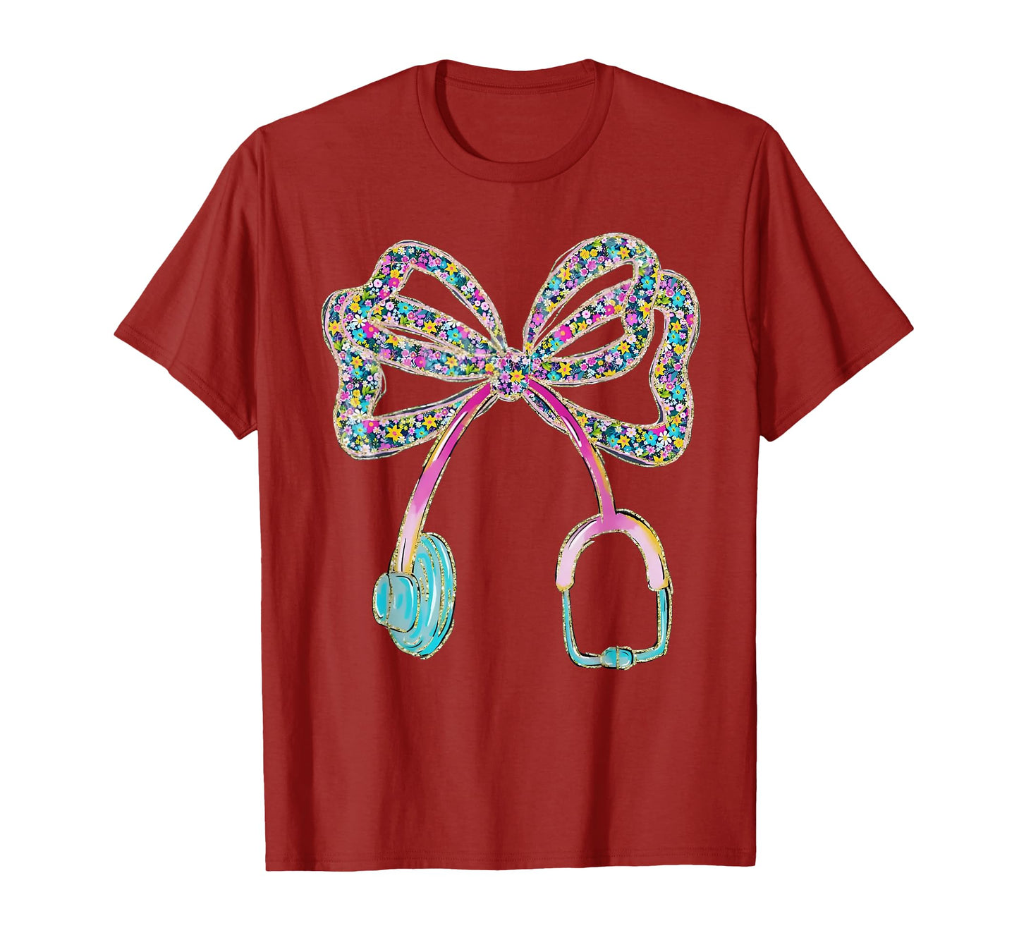 Floral Blue Coquette Bow Nurse Stethoscope Nursing Doctor T-Shirt