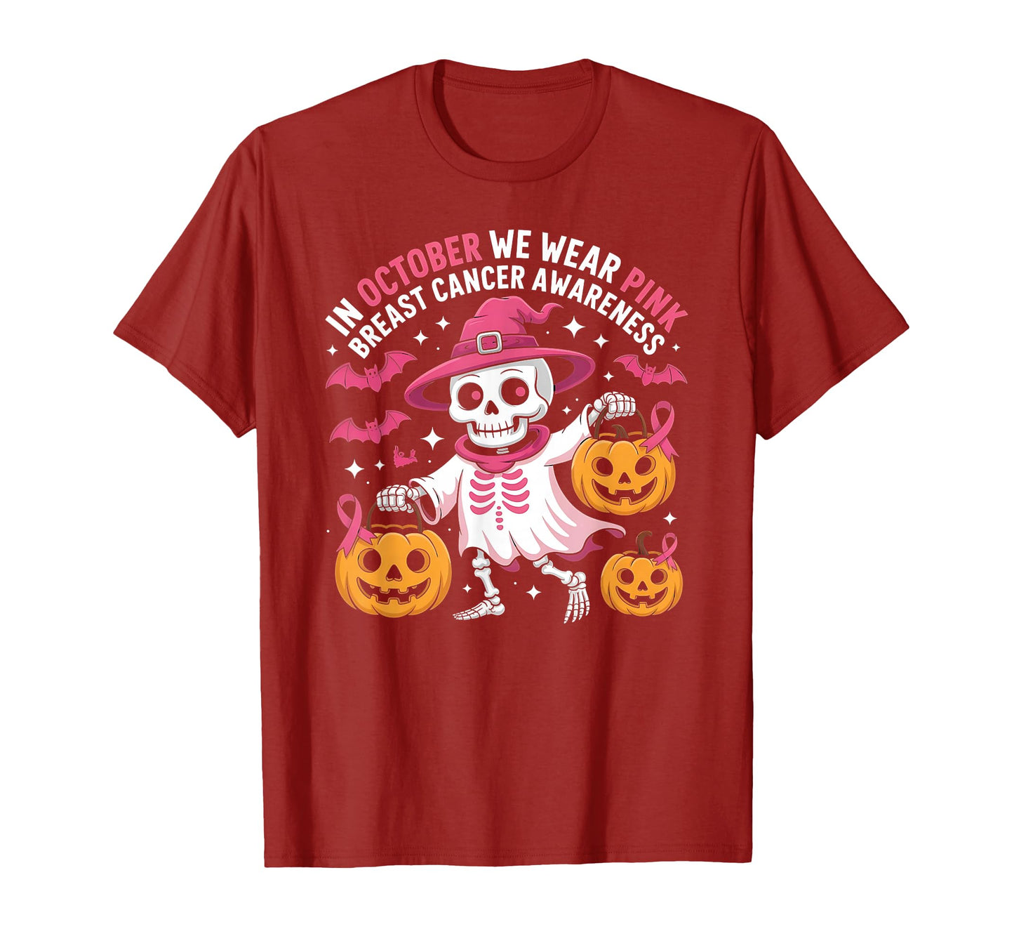 in October We Wear Pink Breast Cancer Awareness Halloween T-Shirt