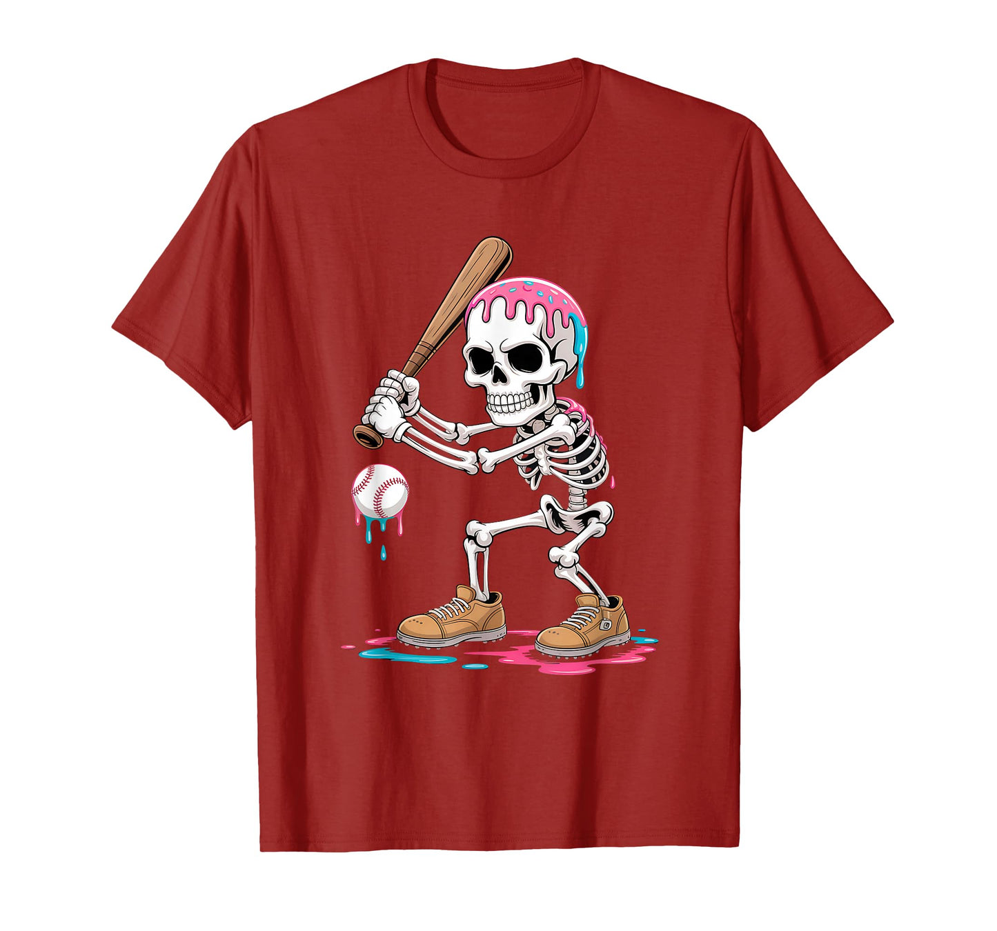 Funny Baseball Skeleton Ice Cream Drip Baseball Boys Youth T-Shirt