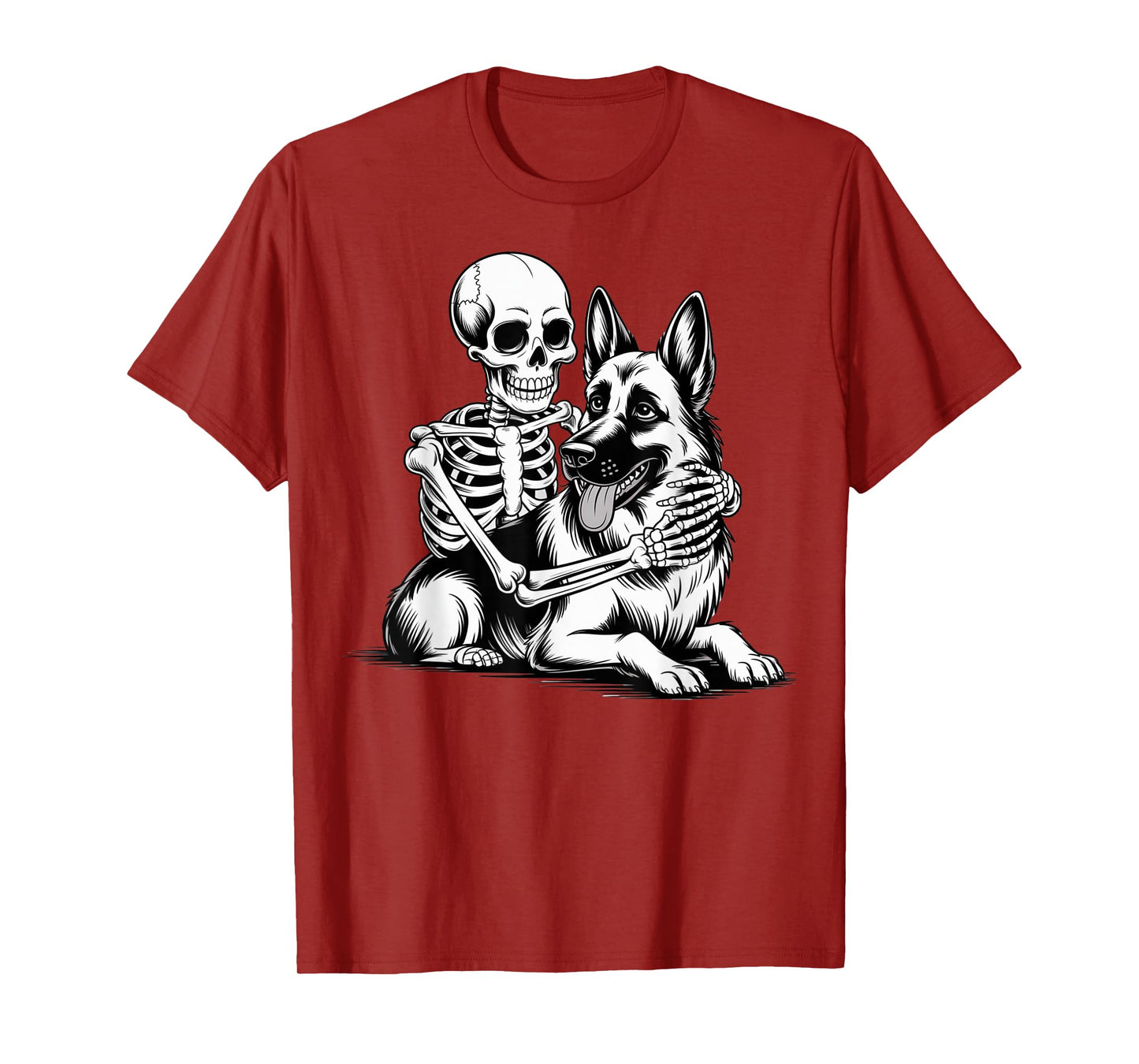 Skeleton Hugging German Shepherd Halloween Dog Lover Design T-Shirt