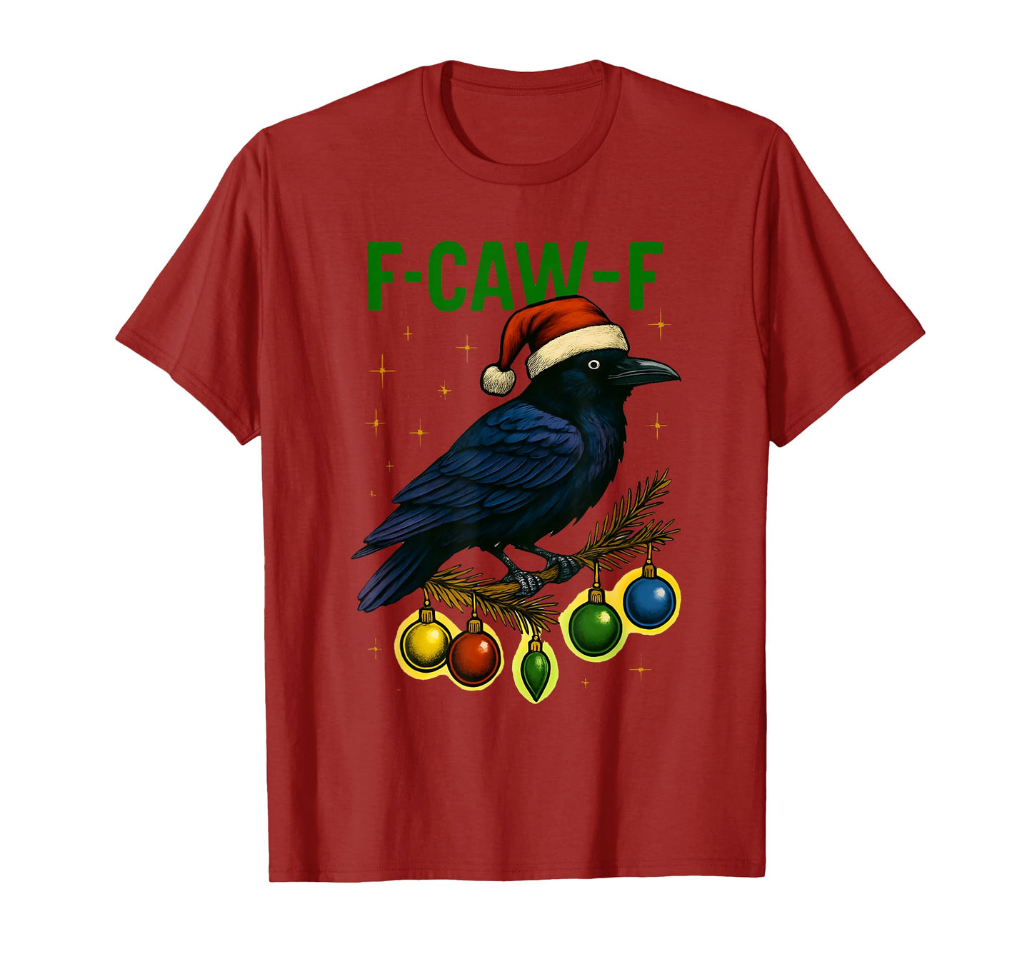 Black Crow F-Caw-F Funny Retro Christmas Lights Santa Hat T-Shirt