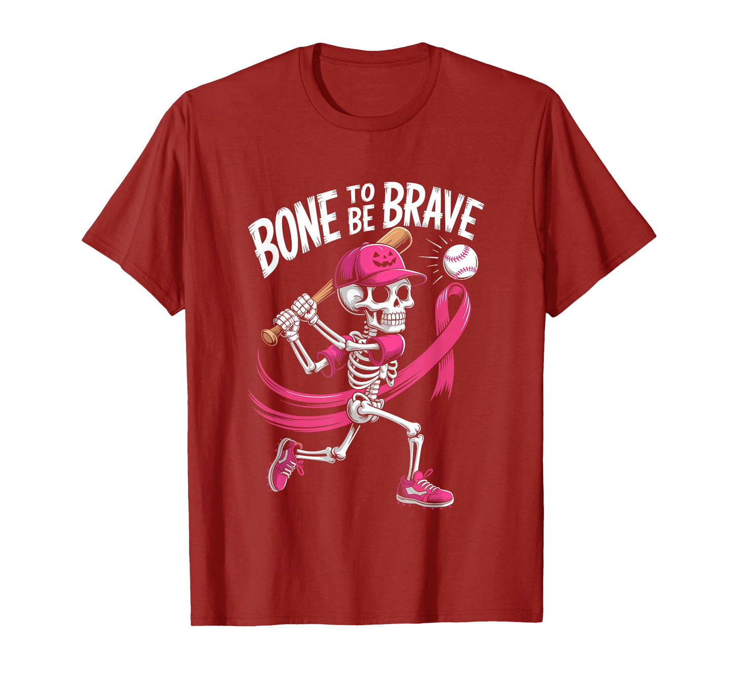 Baseball Skeleton Fighter Halloween Breast Cancer Awareness T-Shirt