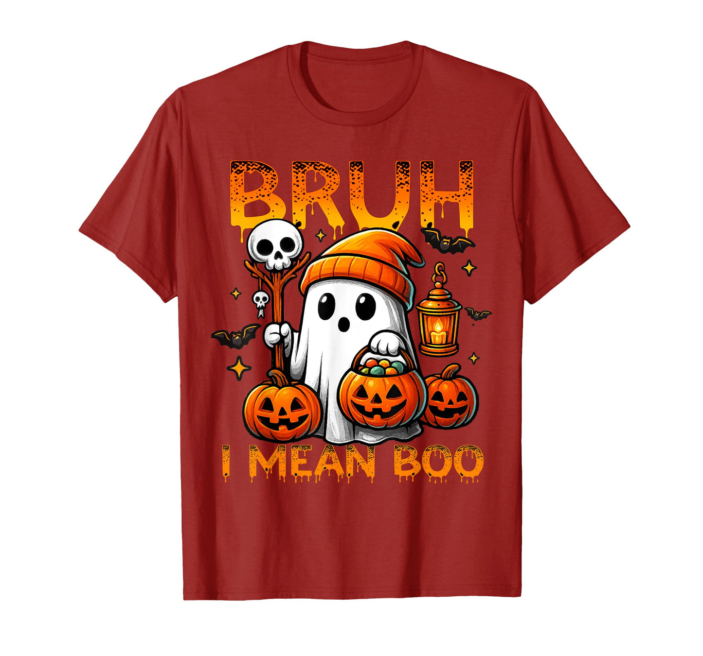 Halloween Bruh Ghost Boo Skull Pumpkin Boys Kids Men T-Shirt