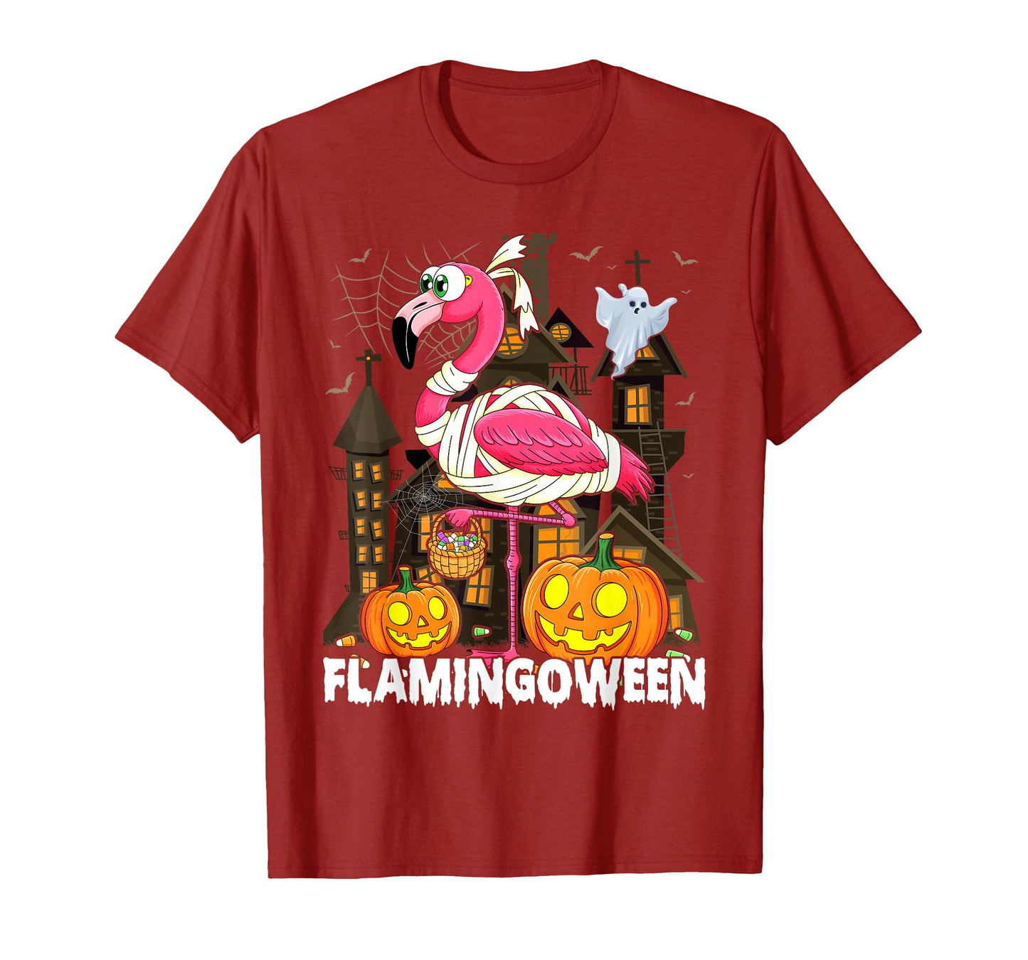 Happy Flamingoween Pink Flamingo Halloween Skeleton Spooky T-Shirt