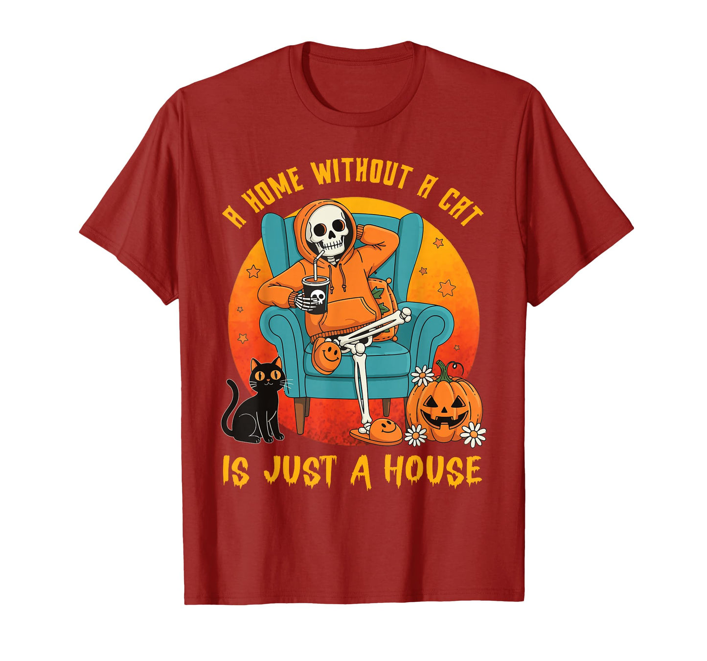 Spooky Skeleton Halloween A Home Without a Black Cat Pumpkin T-Shirt