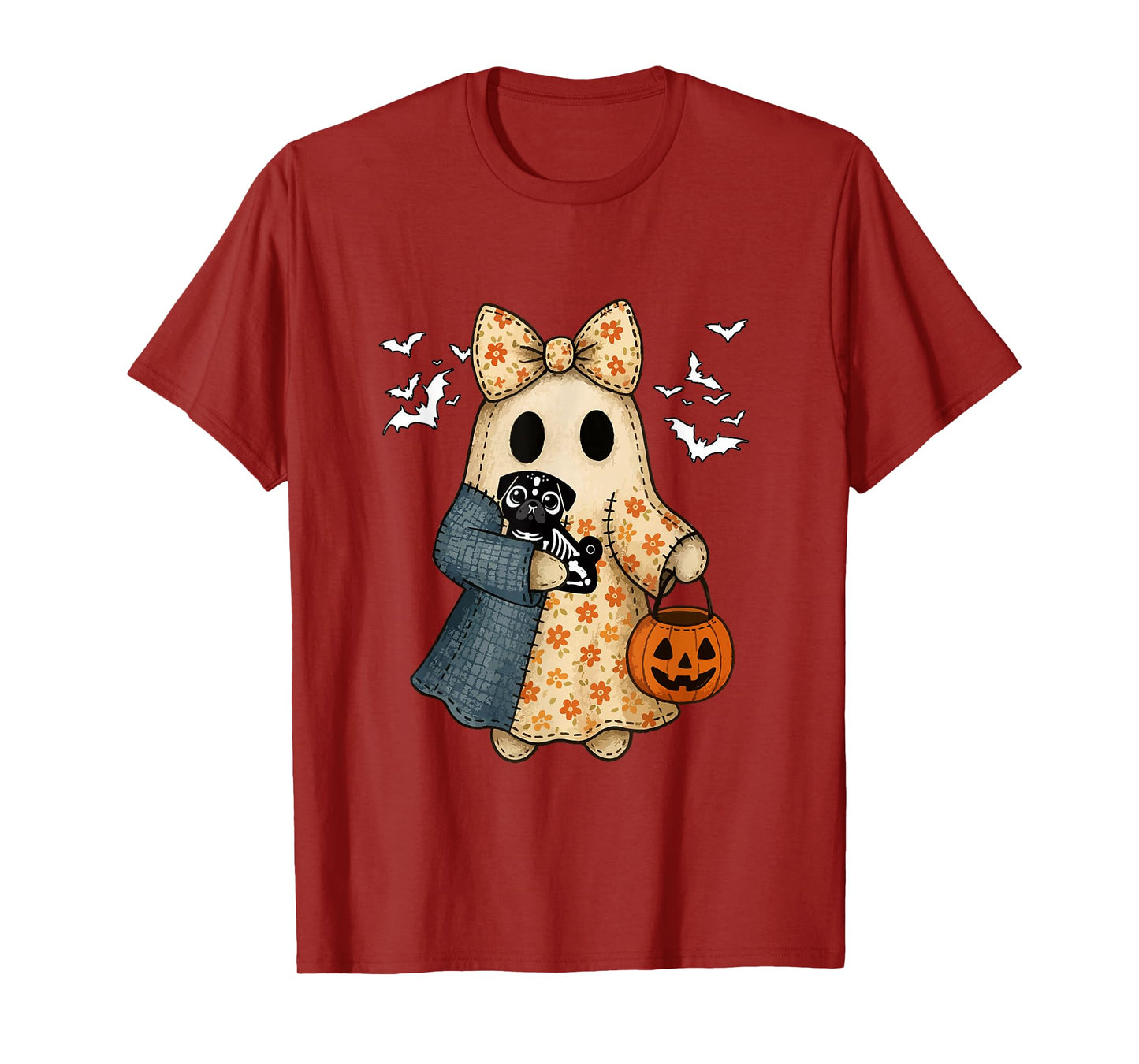 Boo Bow Tie Hugging Pug Cosplay Skeleton Halloween T-Shirt
