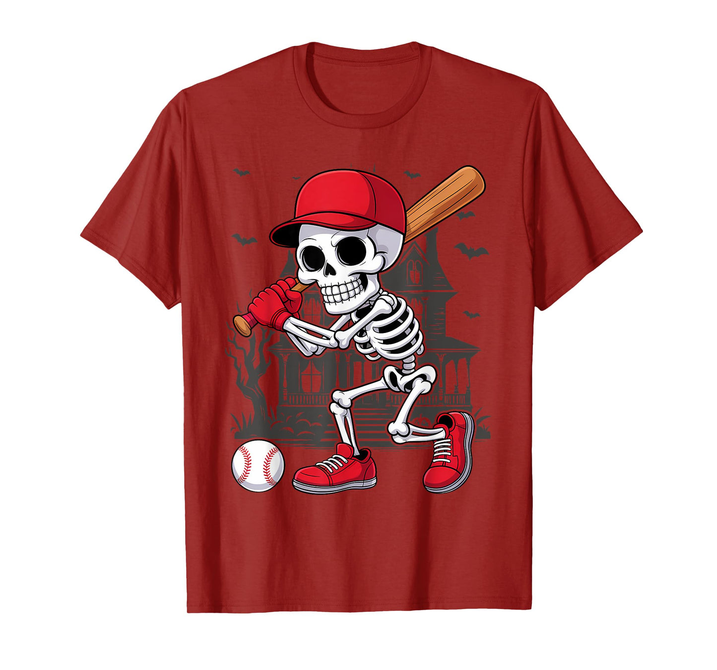 Baseball Skeleton Halloween Funny Playing T-Shirt