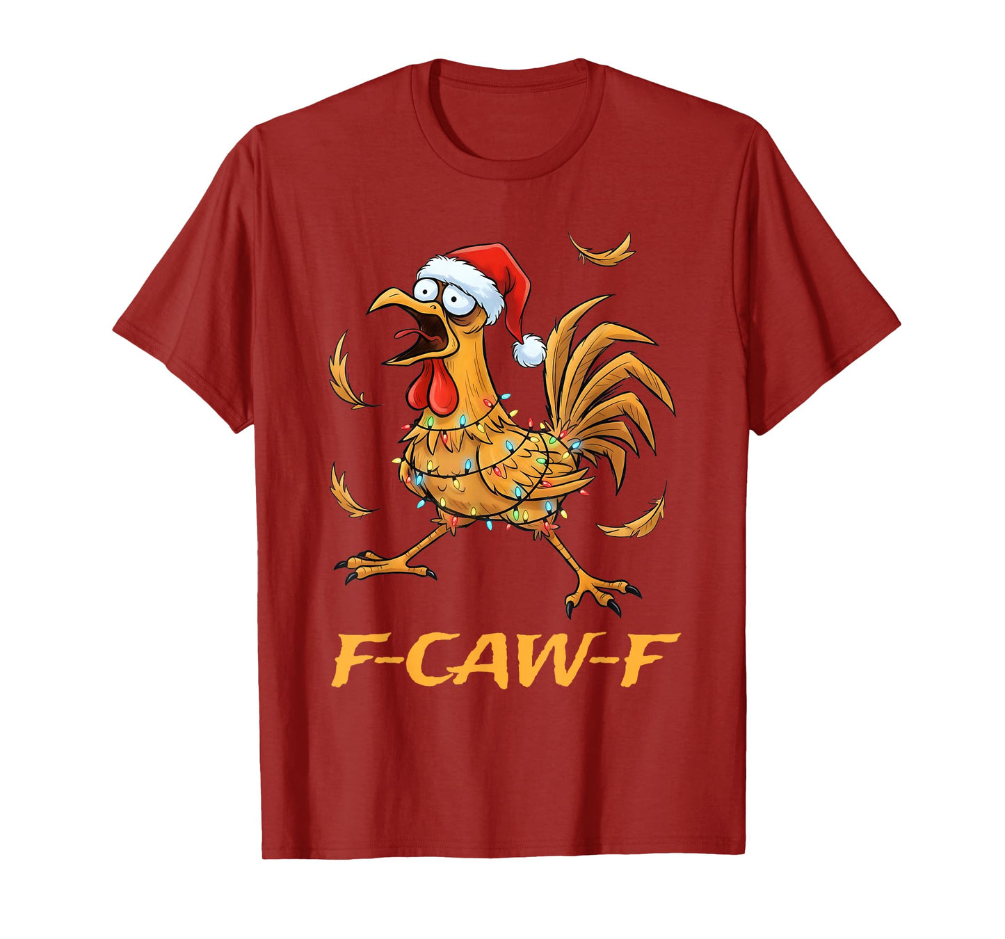 F-Caw-F Rooster with Santa hat Wrapped in Christmas Lights T-Shirt