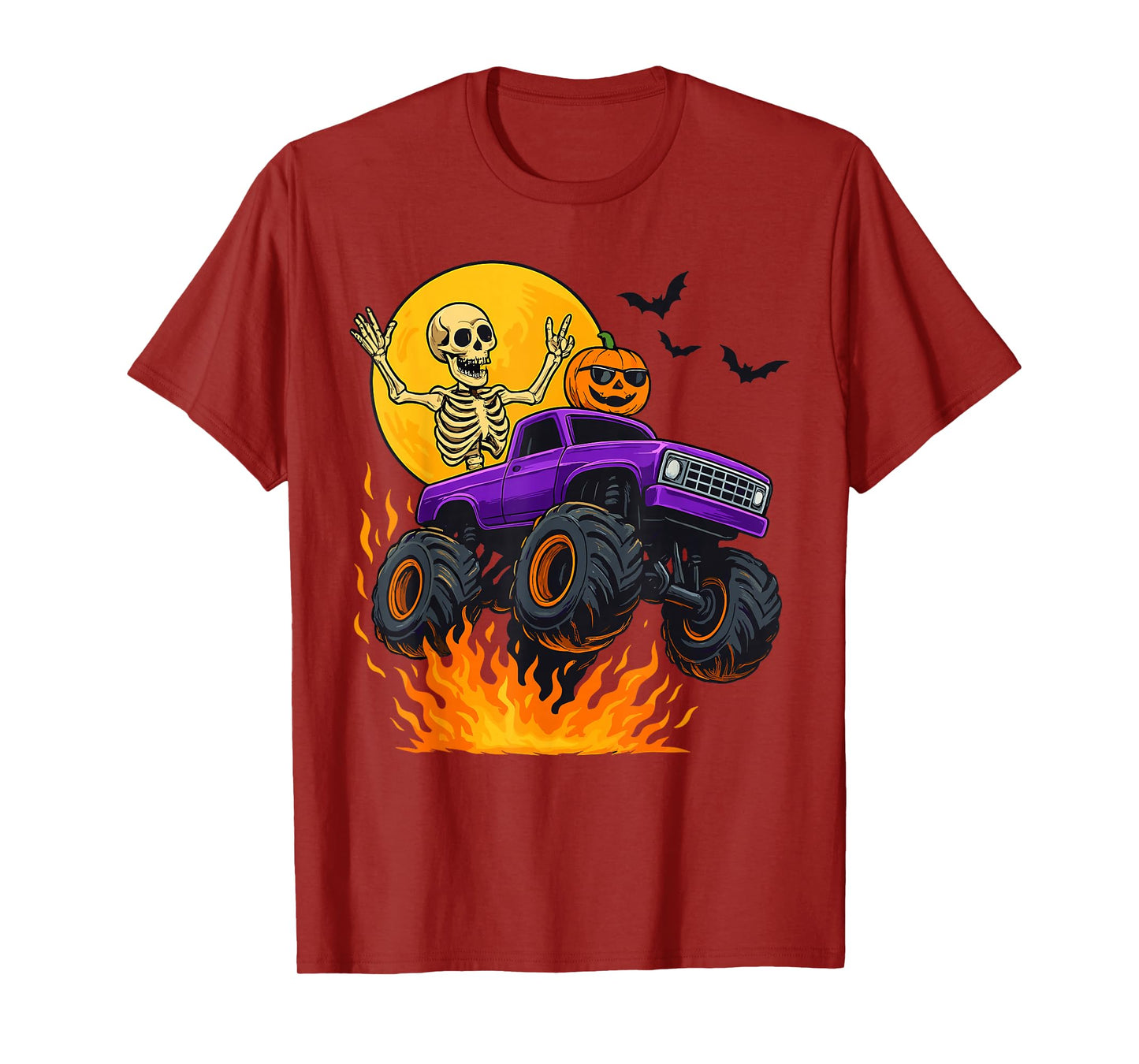 Spooky Skeleton Riding Monster Truck Halloween Costume T-Shirt