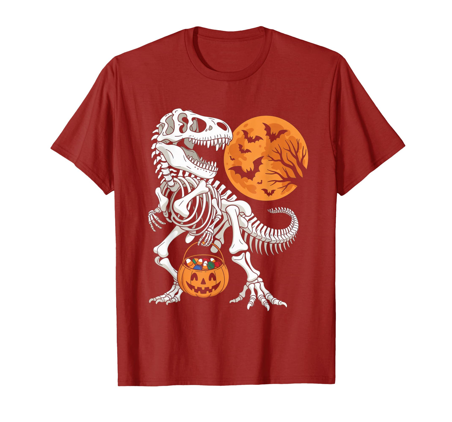 Halloween Boys Dinosaur Skeleton T rex Scary Pumpkin Spooky T-Shirt
