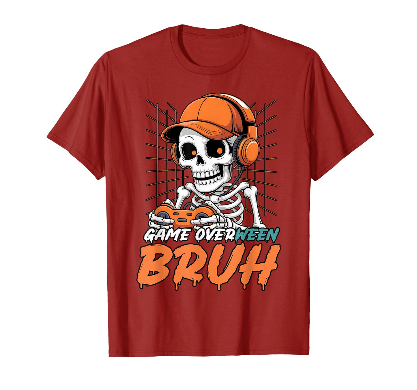 Halloween Skeleton Gamer Game Overween Bruh Boys Men T-Shirt