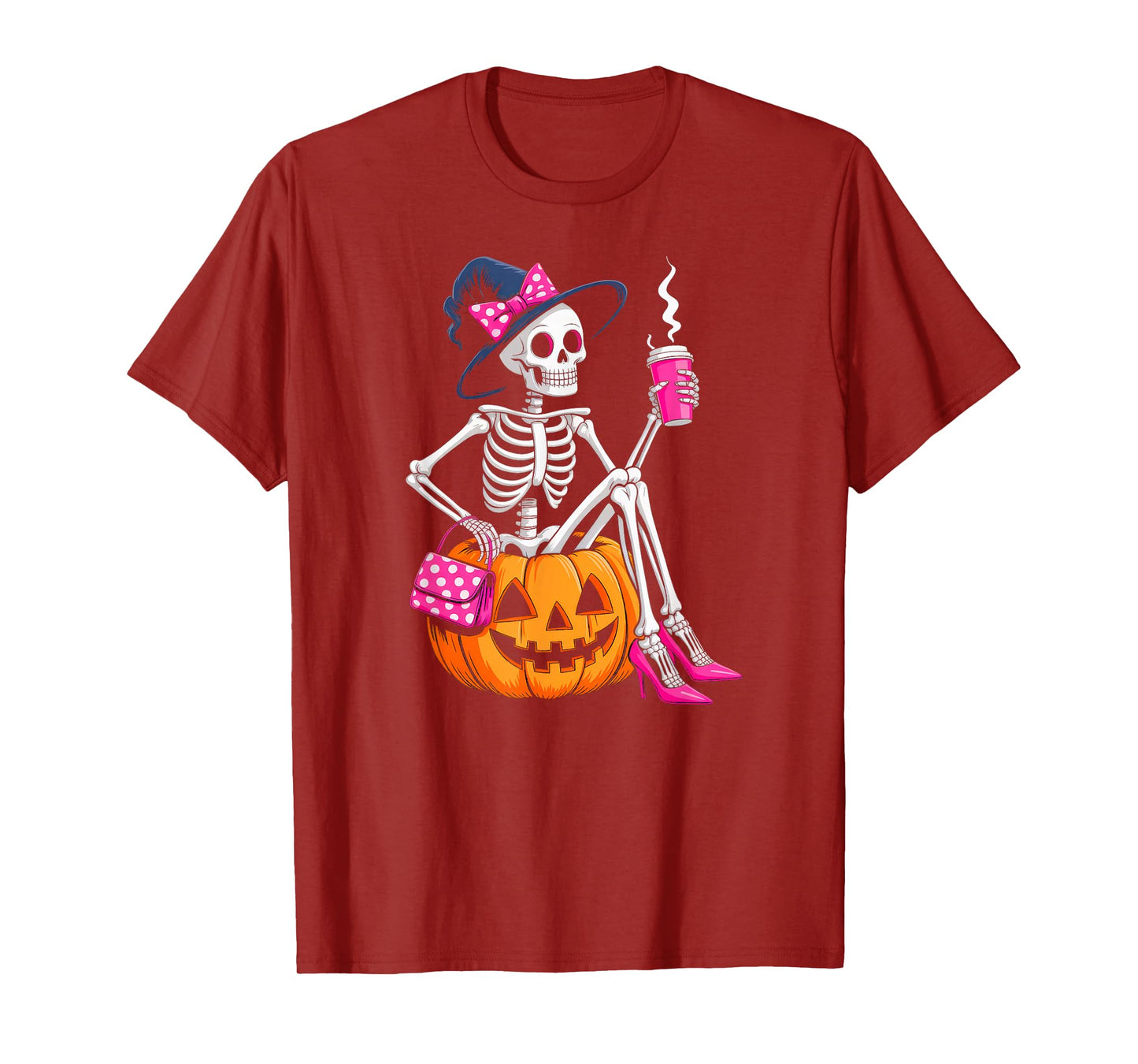 Skeleton Drinking Coffee Lover Halloween Costume Girls Women T-Shirt