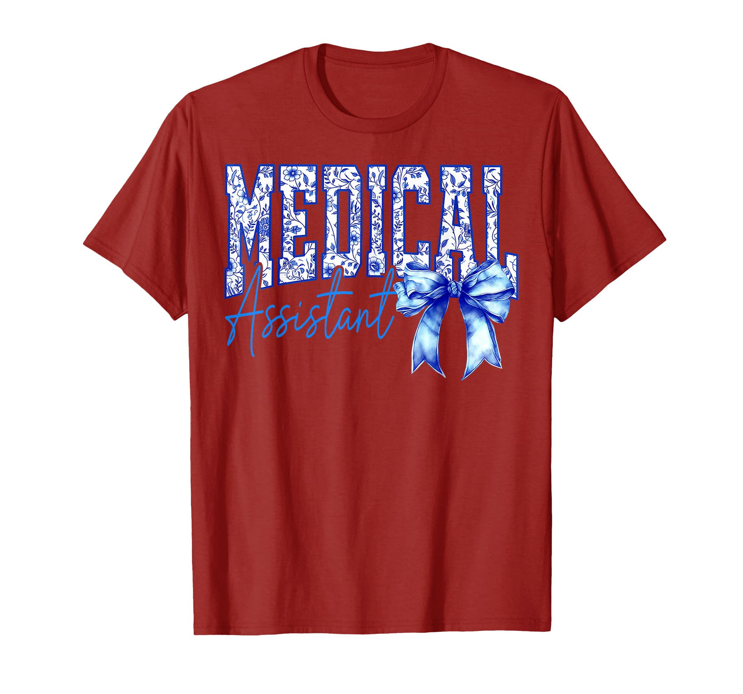 Retro Medical Assistant Floral Blue Coquette Bow Mothers Day T-Shirt