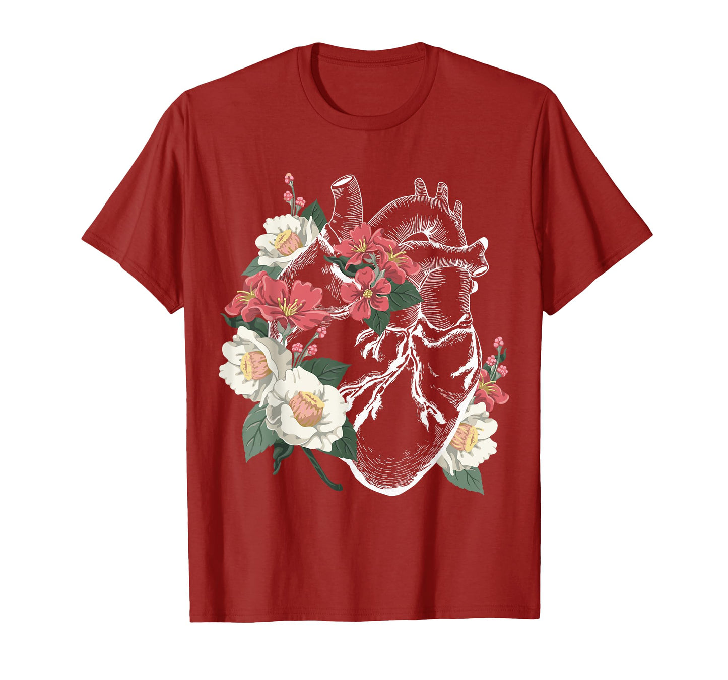Anatomical Heart Shirt Floral Organ Cardiology Cardiac Nurse T-Shirt
