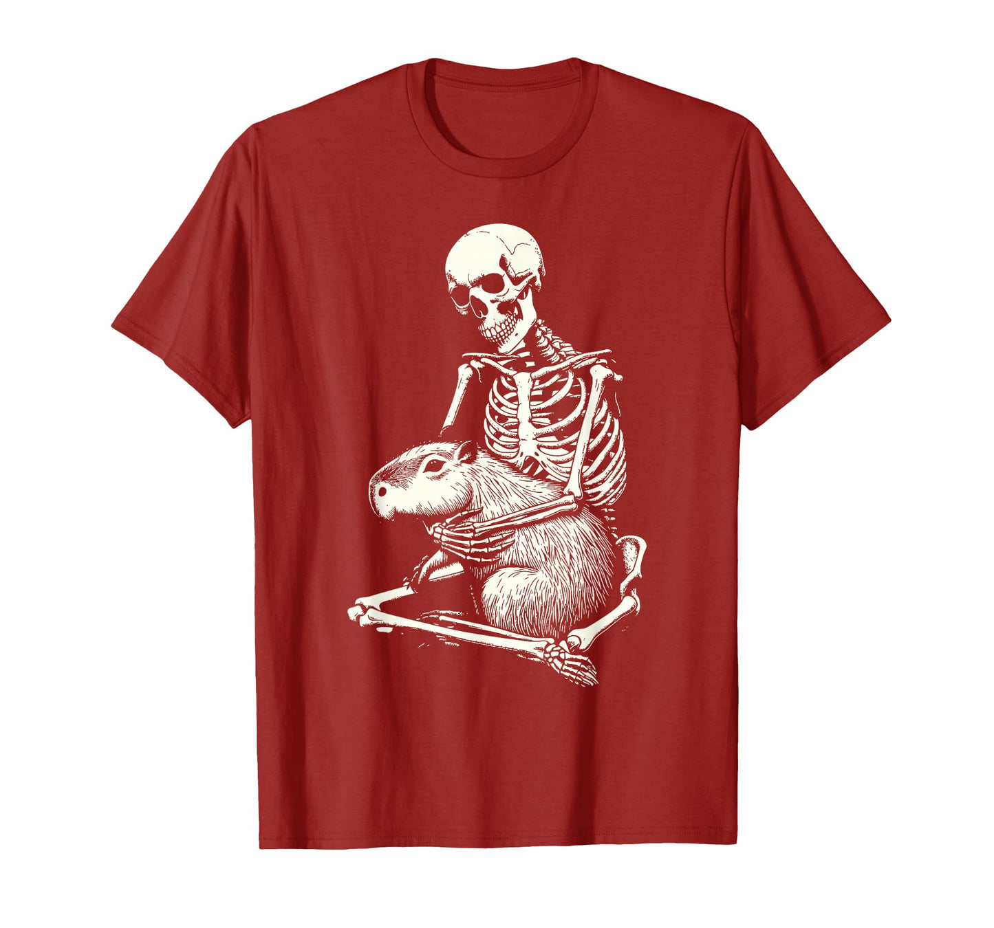Skeleton Hugging Capybara Halloween T-Shirt
