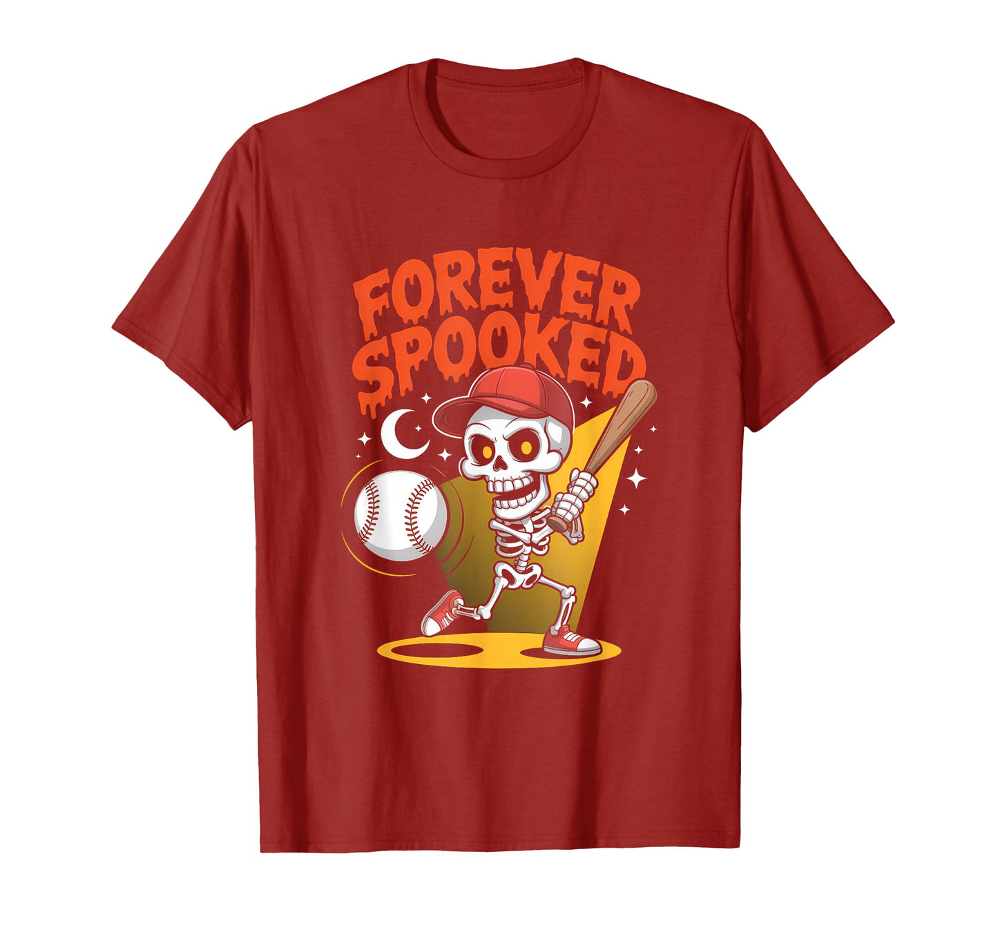 Halloween Skeleton Baseball Forever Spooked Tee T-Shirt