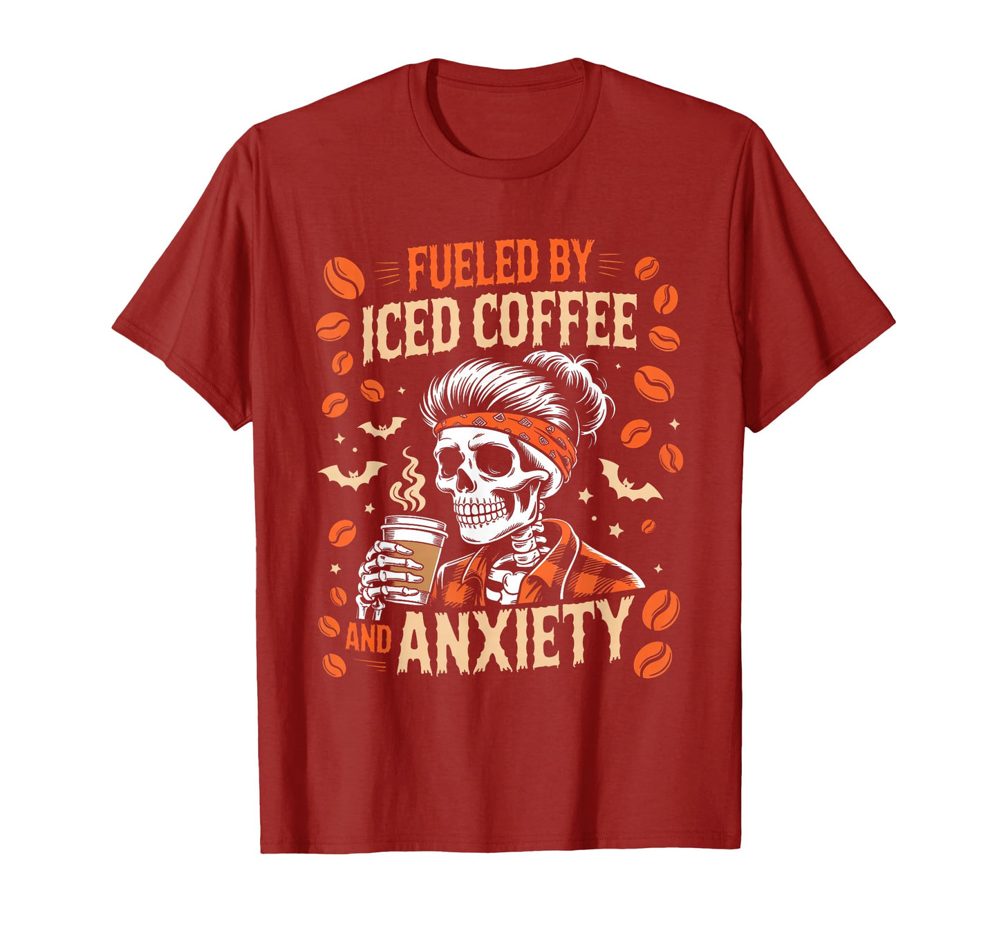 Fueled by Iced Coffee and Anxiety Funny Coffee Halloween T-Shirt