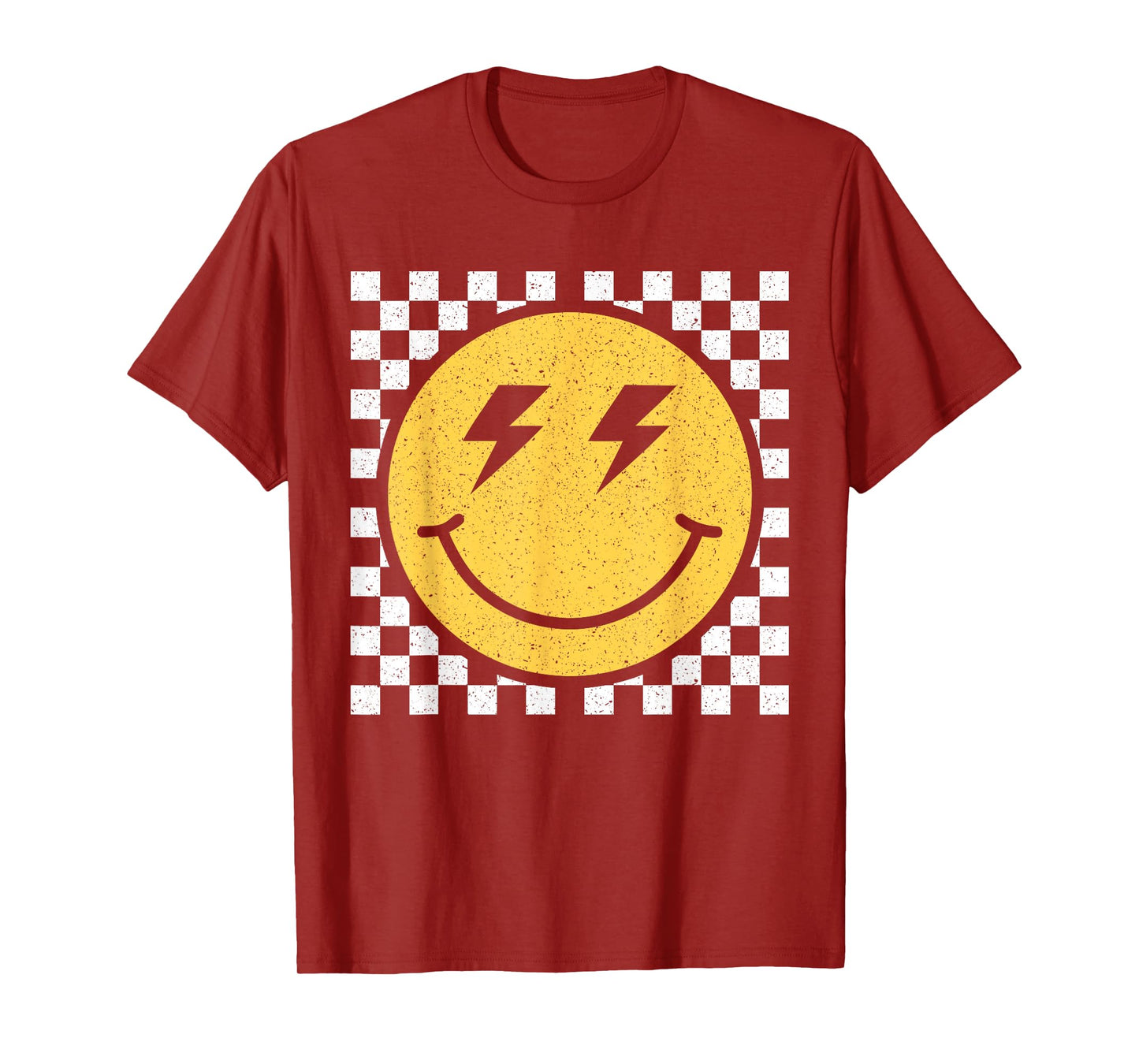 Retro Yellow Happy Face Checkered Pattern Smile Face Trendy T-Shirt