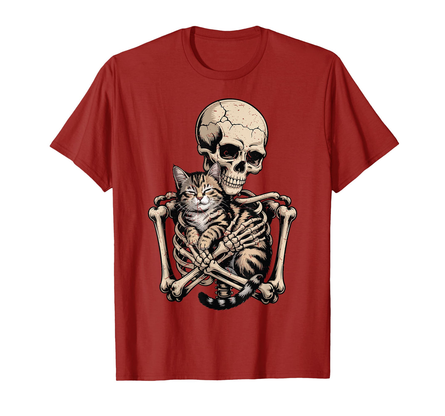 Tabby Cat Halloween Skeleton Hugging Cat Funny Cat Daddy Mom T-Shirt
