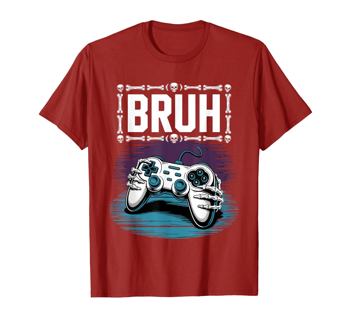 Skeleton Gamer Bruh Funny Halloween Video Game Kids T-Shirt