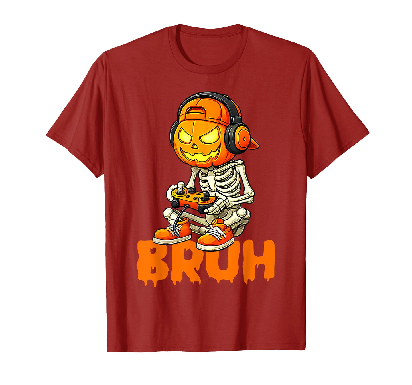 Bruh Halloween Boys Kids Gamer Mens Skeleton Video Gaming T-Shirt