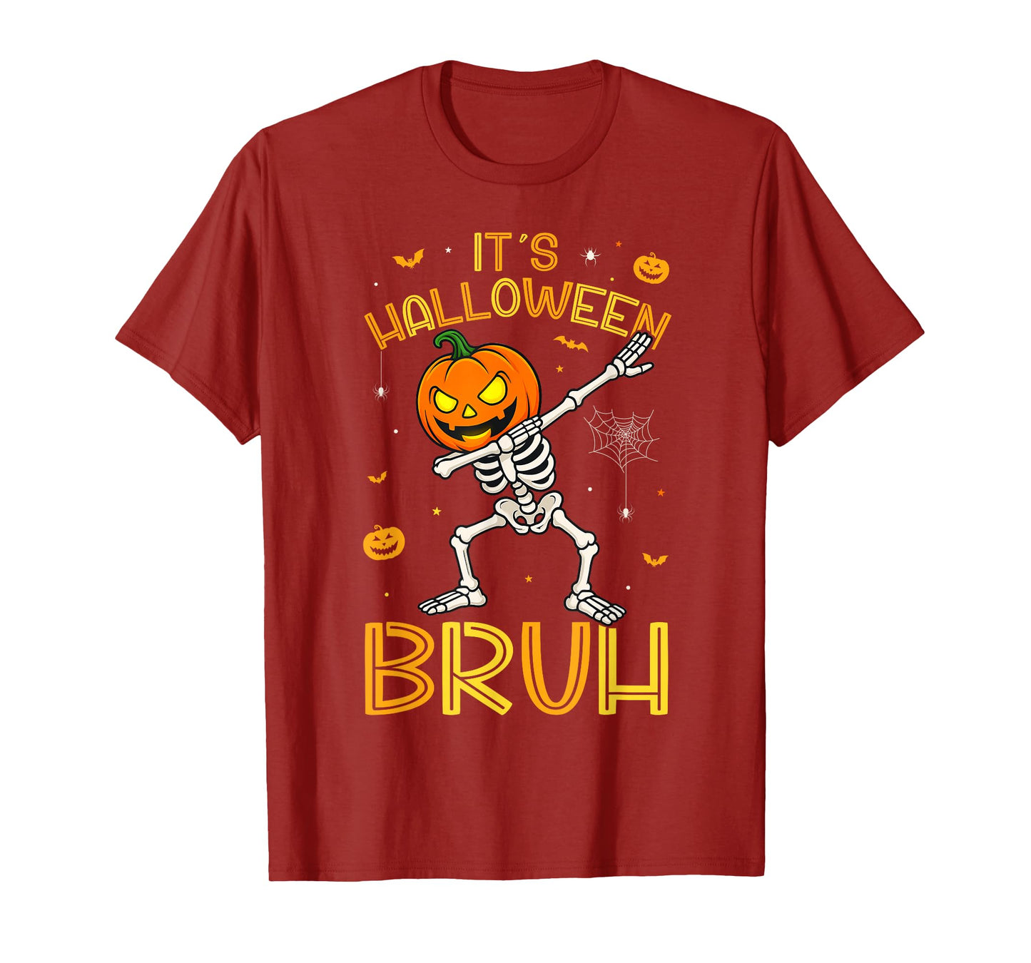 Bruh Dabbing Skeleton Funny Kids Boys Mens Halloween Pumpkin T-Shirt