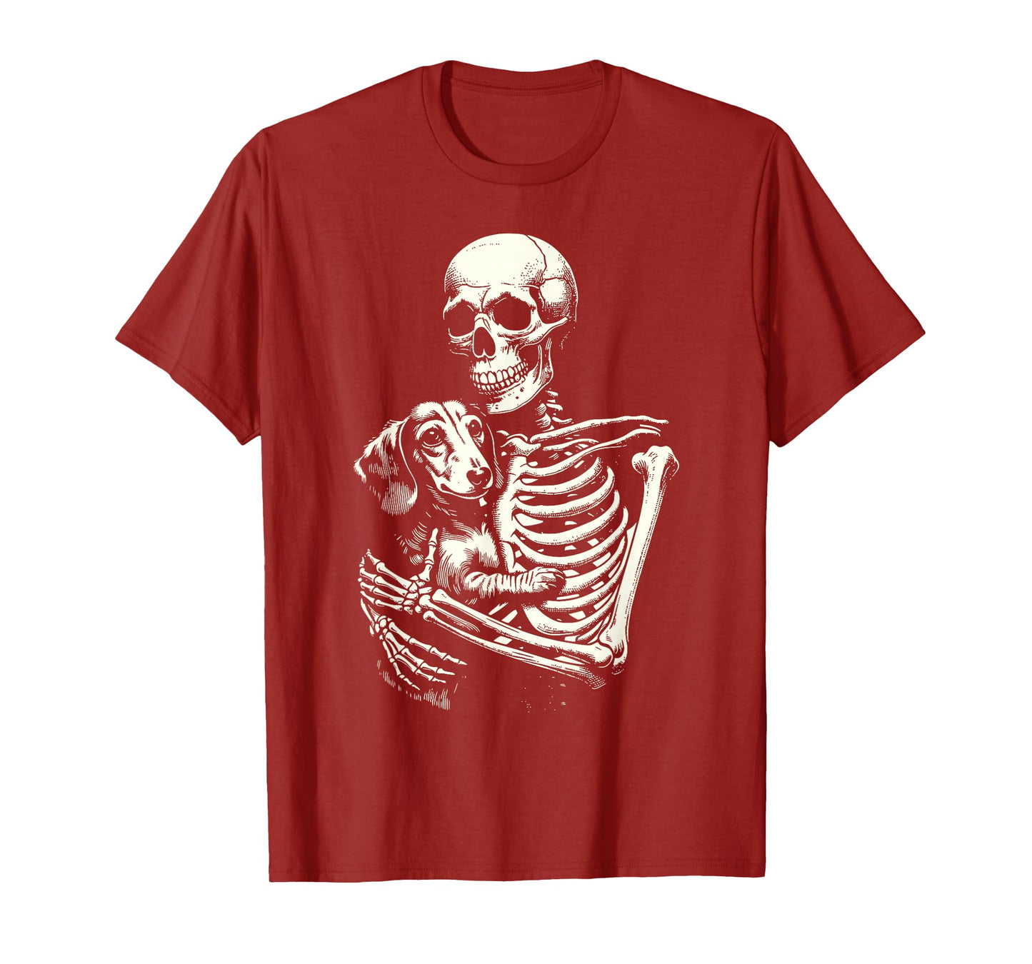 Skeleton Holding Dachshund Halloween Dog Lover Dog Mom Dad T-Shirt