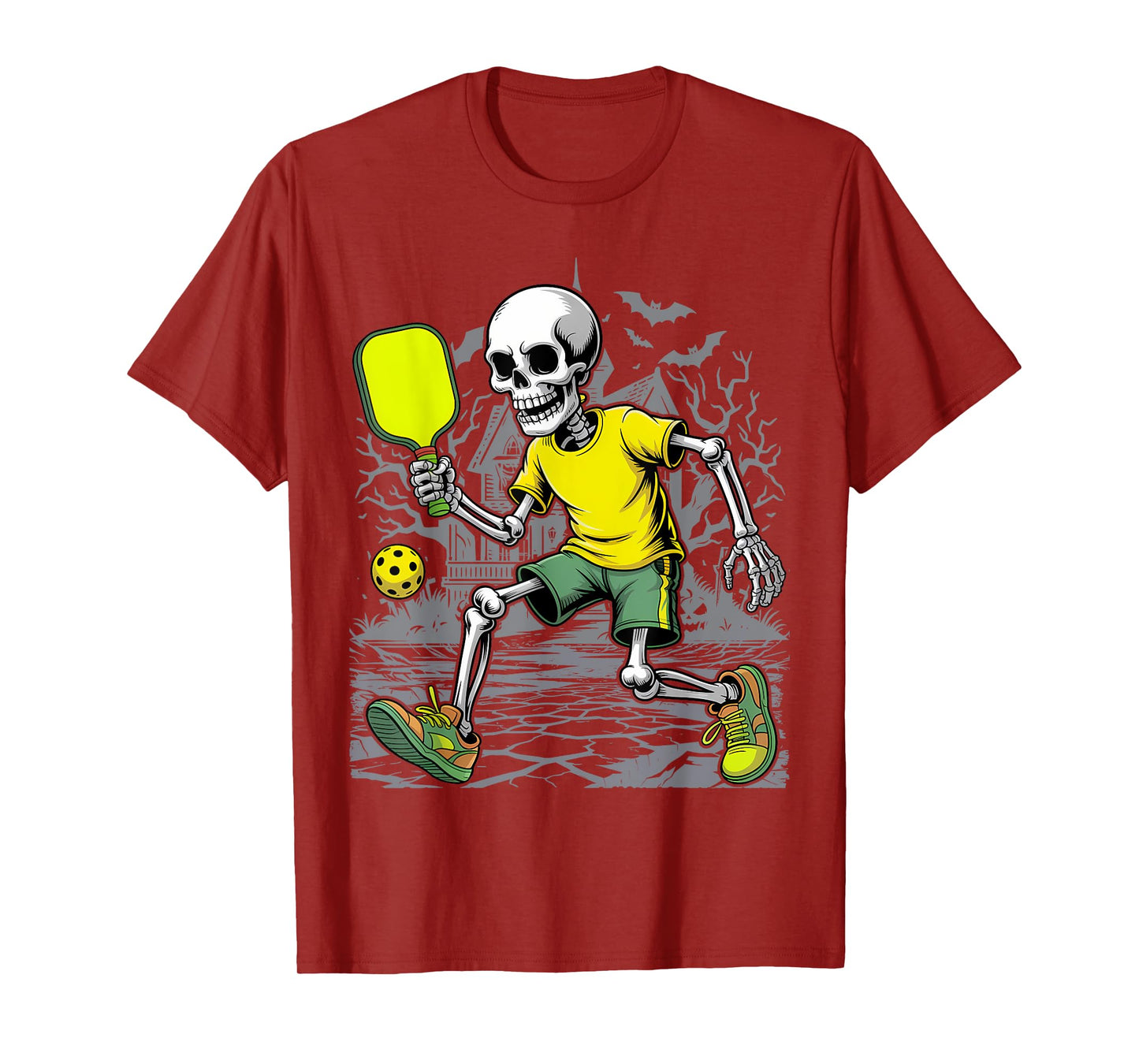 Spooky Pickleball Halloween Skeleton T-Shirt