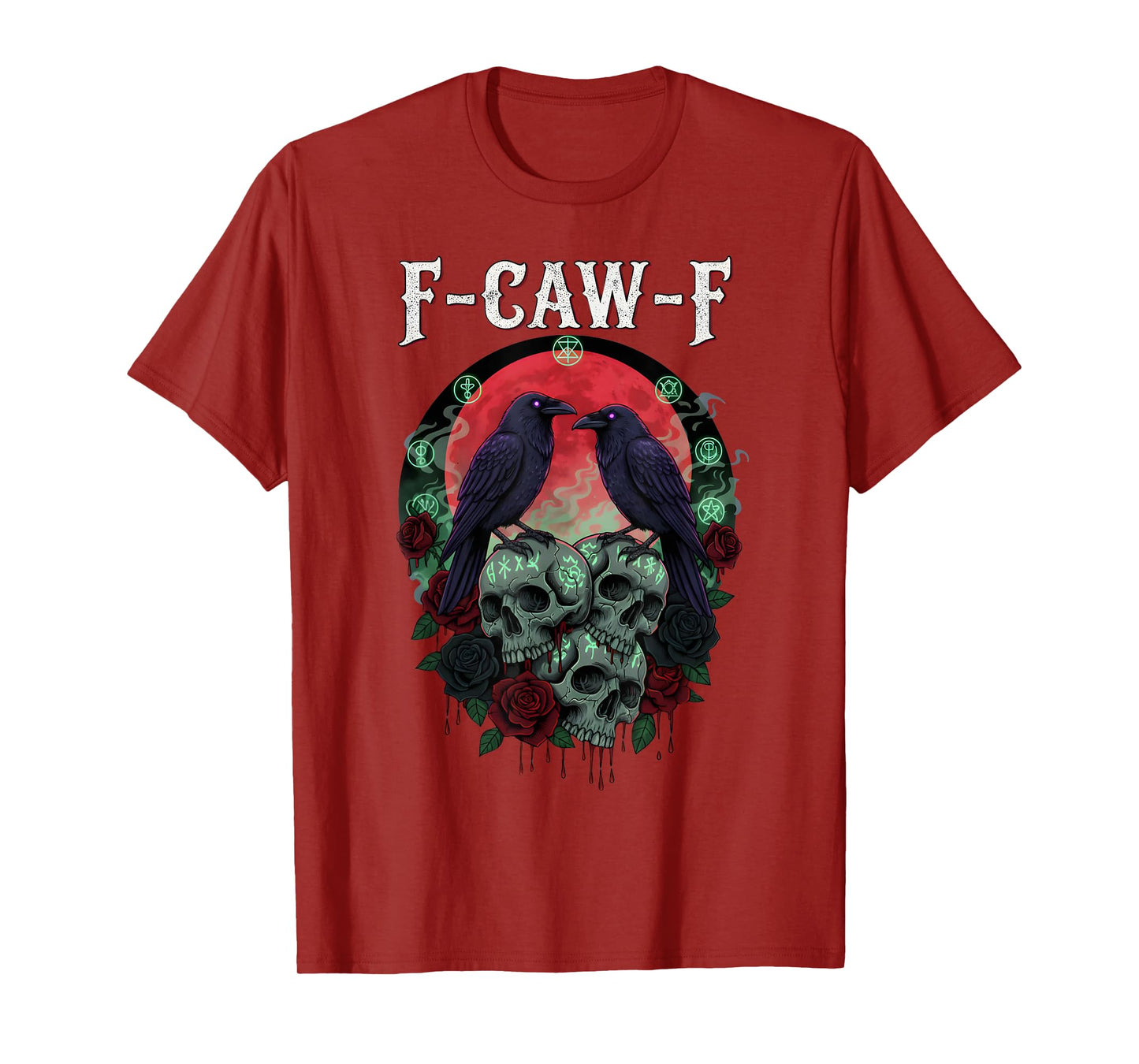 F-Caw-F Raven Gothic Skull Blood and Moon Halloween T-Shirt